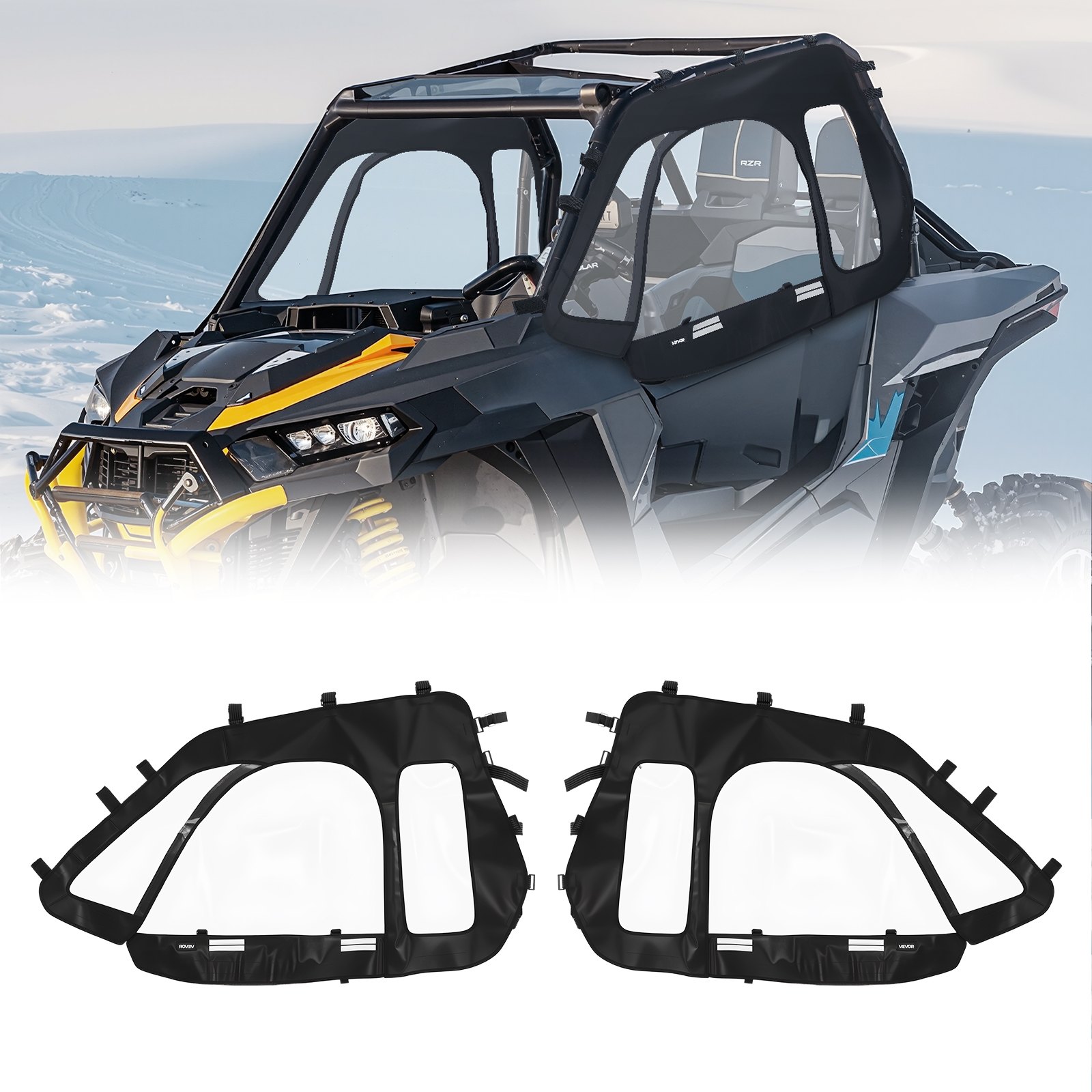 Cab Enclosure Upper Doors, Compatible with Polaris RZR XP 1000/XP Turbo 2014-2023, Soft Upper Doors, Windproof Upgraded Zipper UTV Soft Side Window Kit, Work with Side Mirrors and Windshields - Image 1