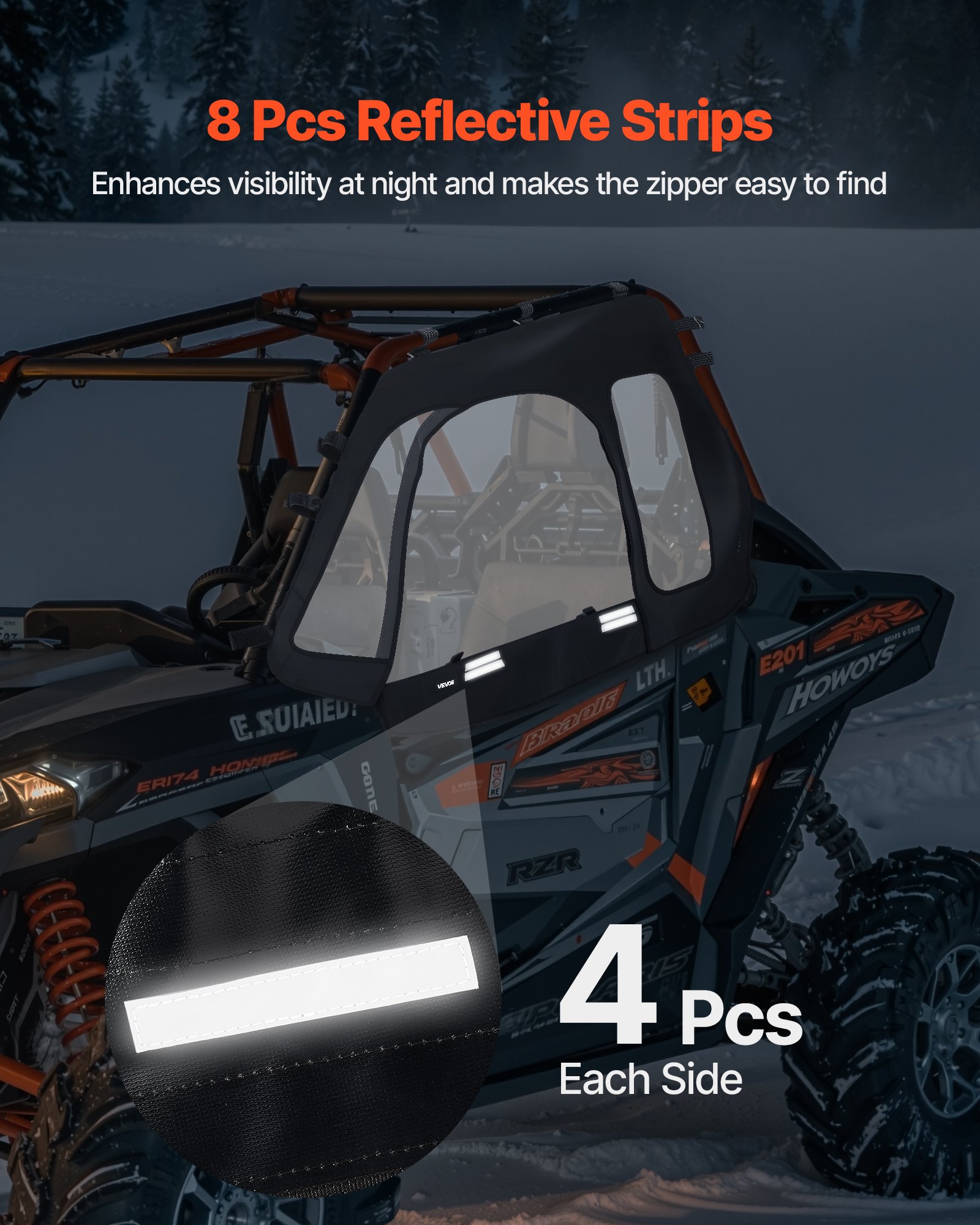 Cab Enclosure Upper Doors, Compatible with Polaris RZR XP 1000/XP Turbo 2014-2023, Soft Upper Doors, Windproof Upgraded Zipper UTV Soft Side Window Kit, Work with Side Mirrors and Windshields - Image 6