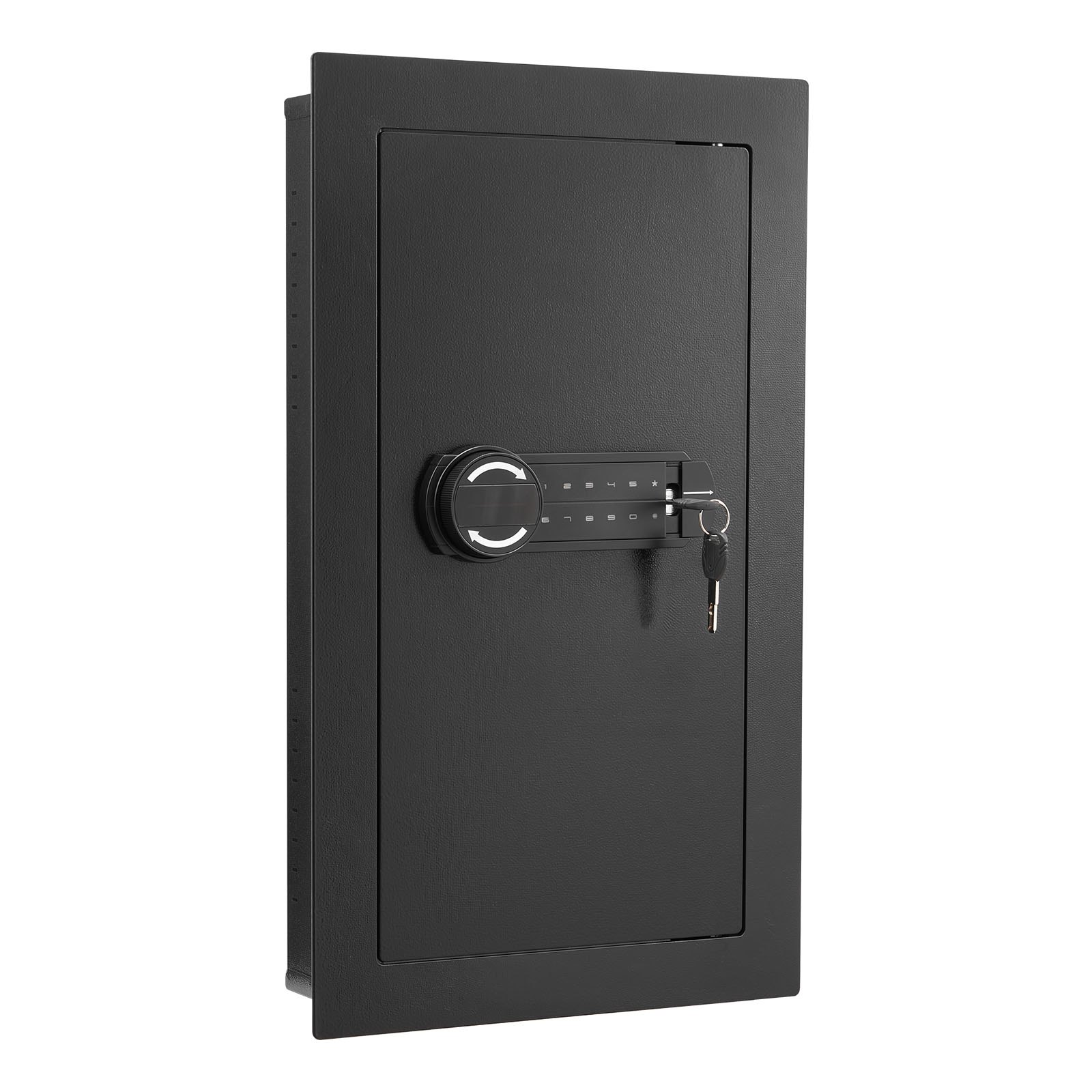 Wall Safe, 3-Tier Hidden Wall Mounted Safe with Password & Key, Q235 Cold-Rolled Steel In-Wall Box with LED Lighting, 2 Adjustable Shelves & 5 Key Holders for Money, Jewelry, Passport, Black - Image 1