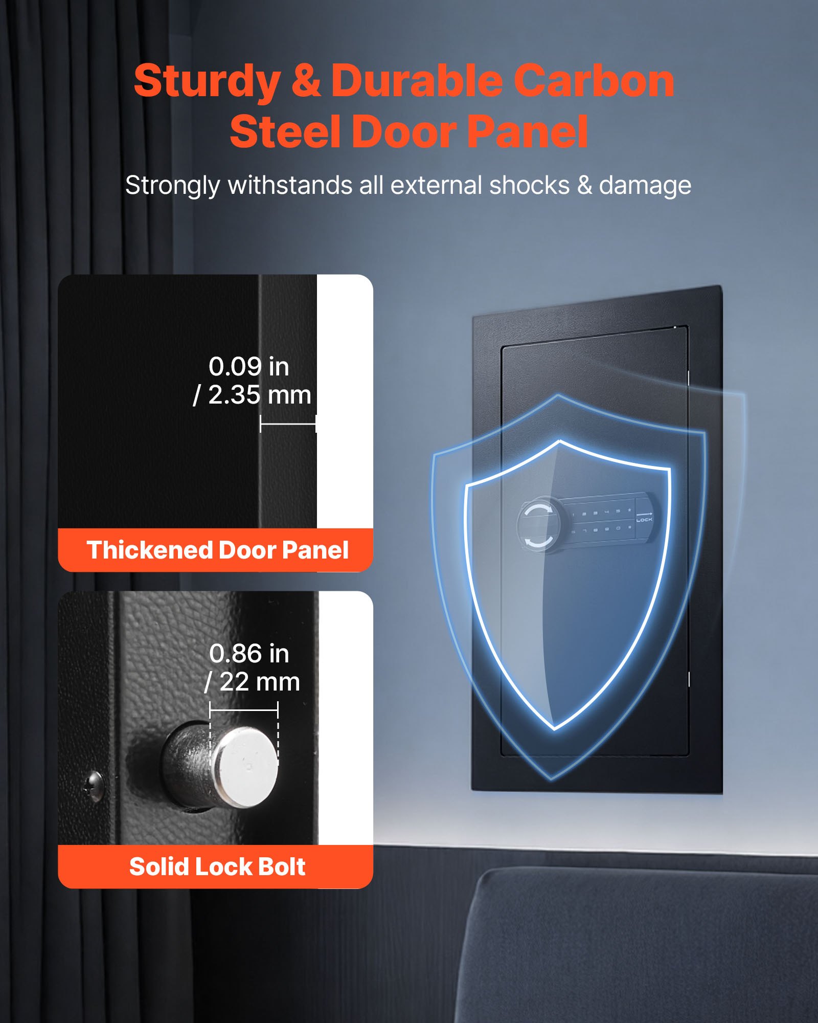 Wall Safe, 3-Tier Hidden Wall Mounted Safe with Password & Key, Q235 Cold-Rolled Steel In-Wall Box with LED Lighting, 2 Adjustable Shelves & 5 Key Holders for Money, Jewelry, Passport, Black - Image 2