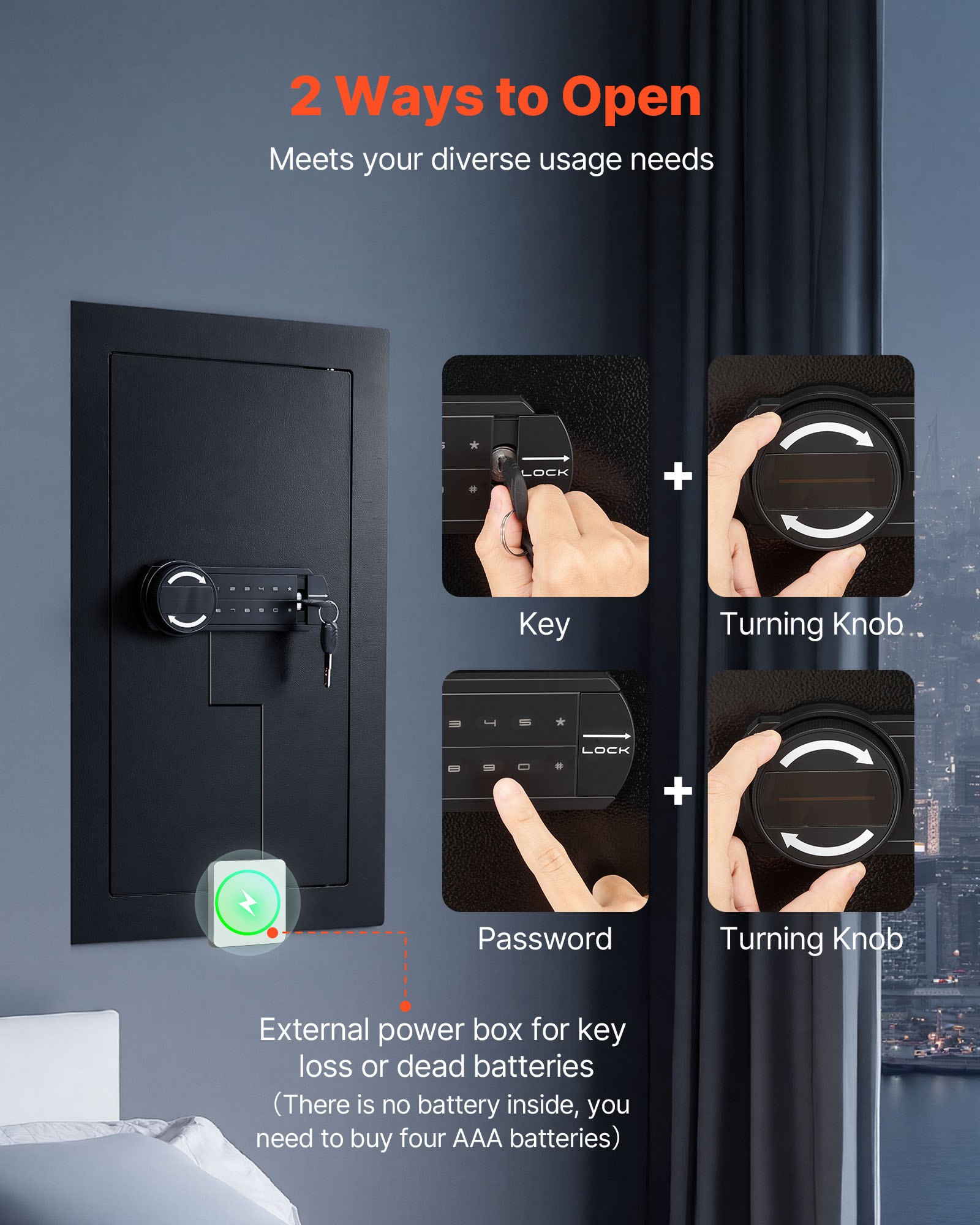 Wall Safe, 3-Tier Hidden Wall Mounted Safe with Password & Key, Q235 Cold-Rolled Steel In-Wall Box with LED Lighting, 2 Adjustable Shelves & 5 Key Holders for Money, Jewelry, Passport, Black - Image 3