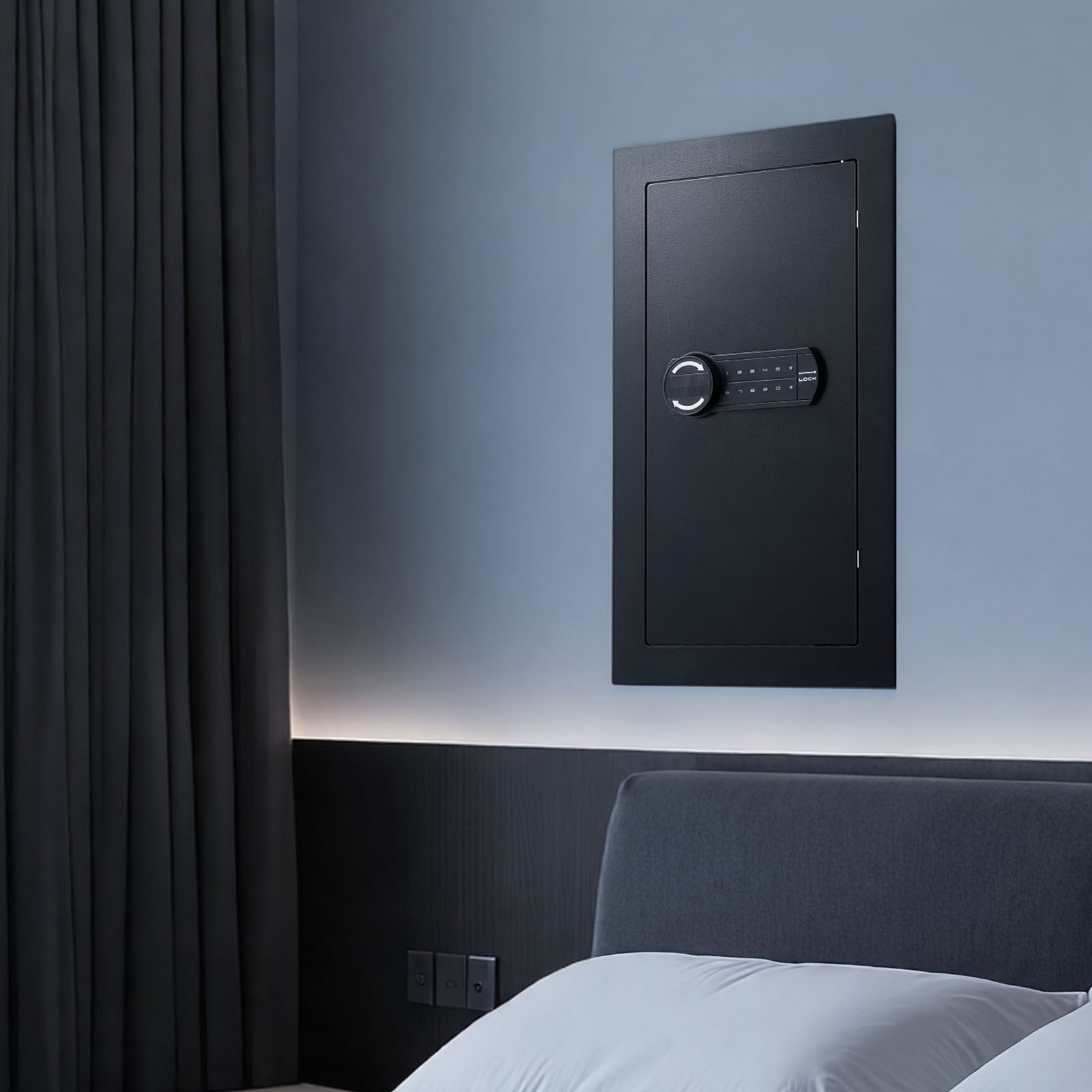 Wall Safe, 3-Tier Hidden Wall Mounted Safe with Password & Key, Q235 Cold-Rolled Steel In-Wall Box with LED Lighting, 2 Adjustable Shelves & 5 Key Holders for Money, Jewelry, Passport, Black - Image 8