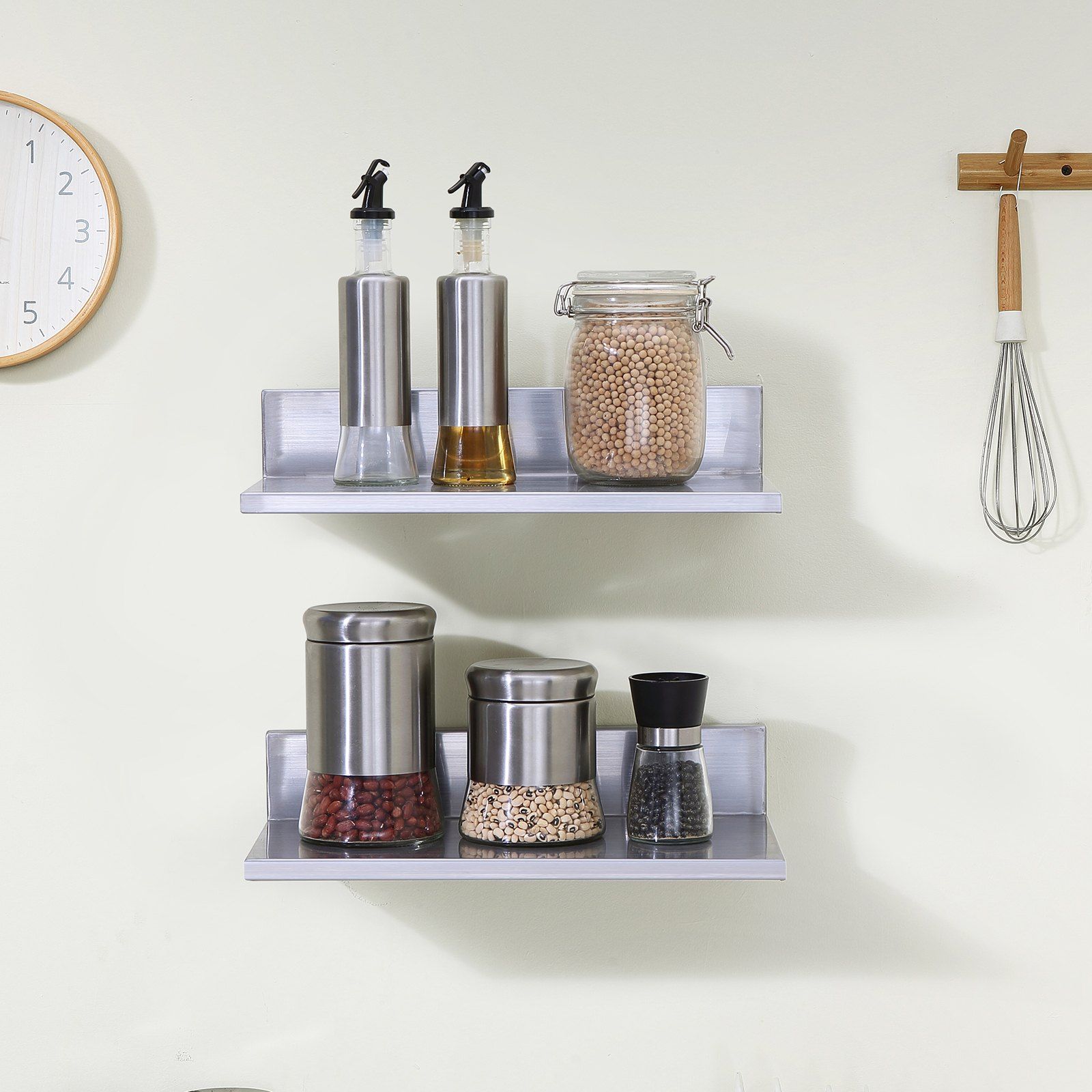 21.8 x 40.6 cm Stainless Steel Shelf, Wall Mounted Floating Shelving with Backsplash, 20 kg Load Capacity Commercial Shelves, Heavy Duty Storage Rack for Restaurant, Kitchen, Bar, Home, and Hotel - Image 8