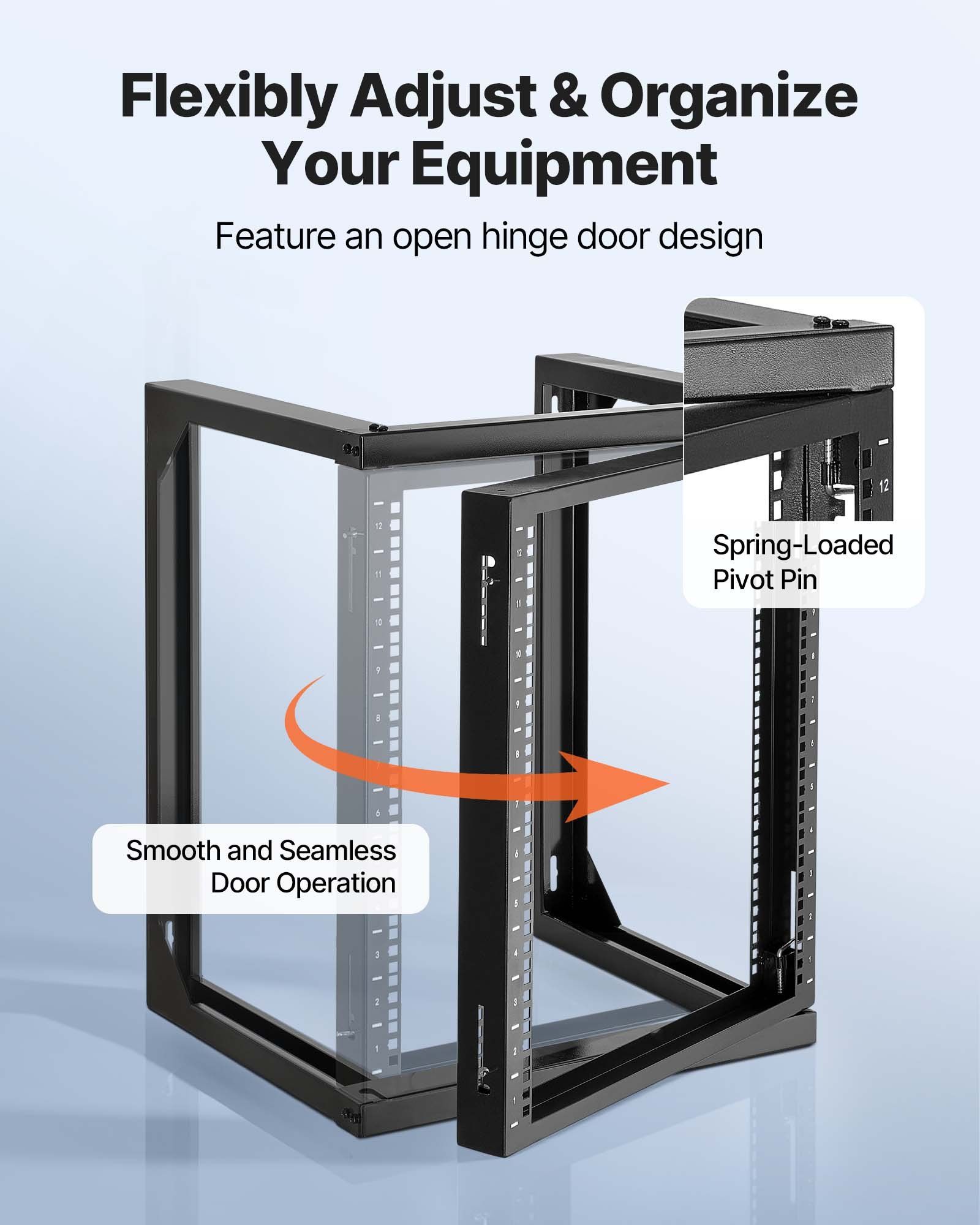 12U Wall Mount Server Rack, 68.04 kg Max Load Capacity, Open Frame Network Rack with 180 Degrees Gate Swing Door, Carbon Steel, Ideal for IT Network Equipment & AV Devices Computer Server, Black - Image 2