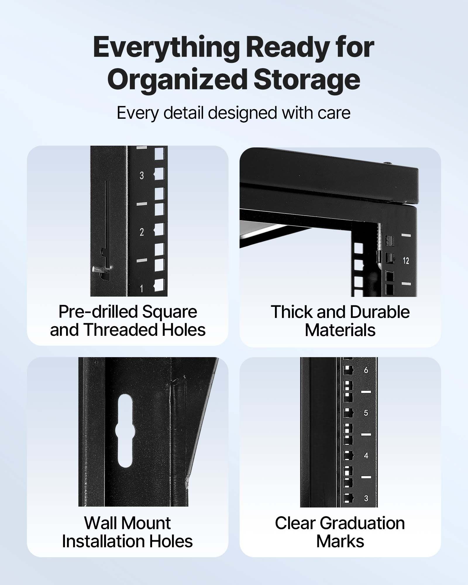 12U Wall Mount Server Rack, 68.04 kg Max Load Capacity, Open Frame Network Rack with 180 Degrees Gate Swing Door, Carbon Steel, Ideal for IT Network Equipment & AV Devices Computer Server, Black - Image 5