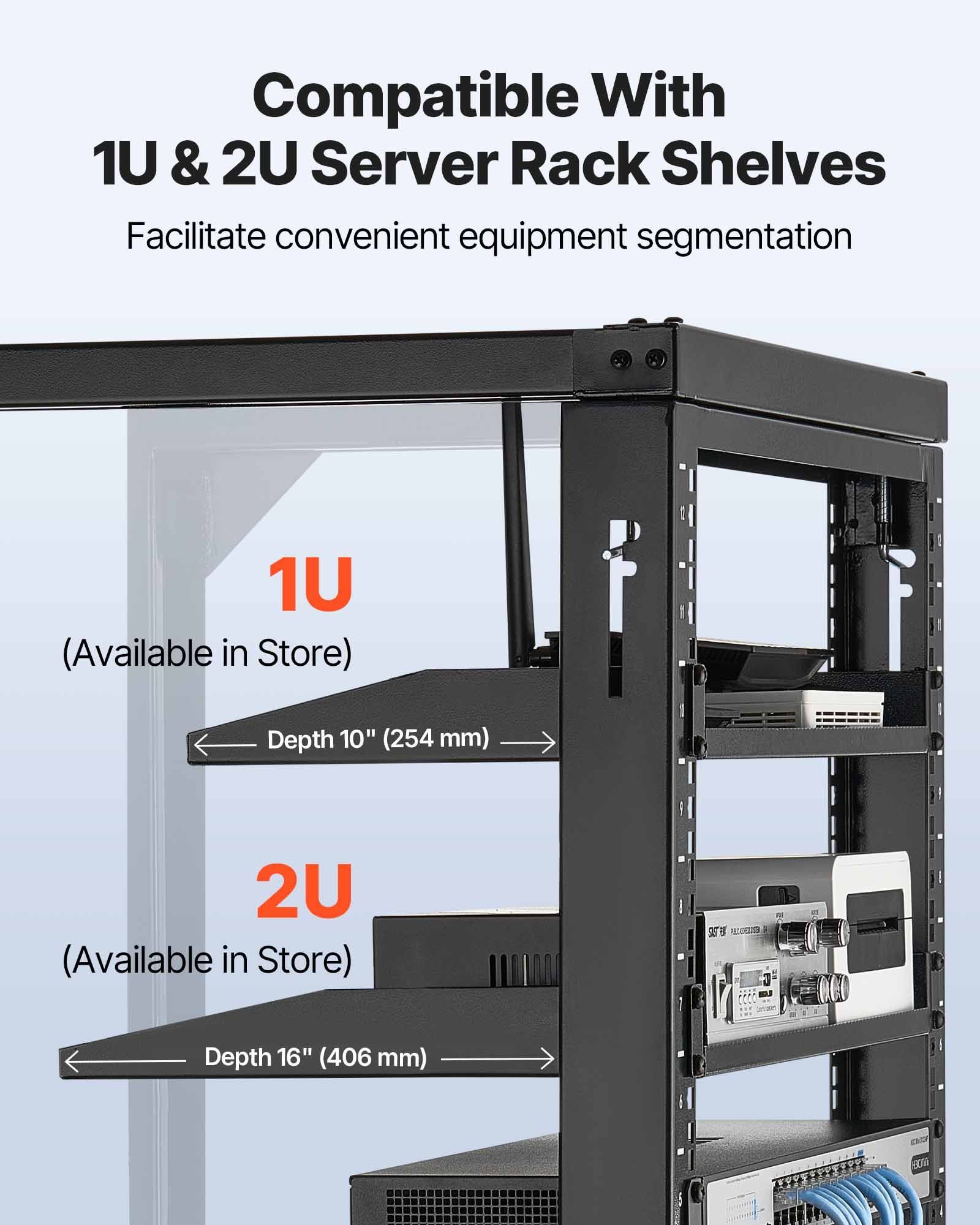 12U Wall Mount Server Rack, 68.04 kg Max Load Capacity, Open Frame Network Rack with 180 Degrees Gate Swing Door, Carbon Steel, Ideal for IT Network Equipment & AV Devices Computer Server, Black - Image 6