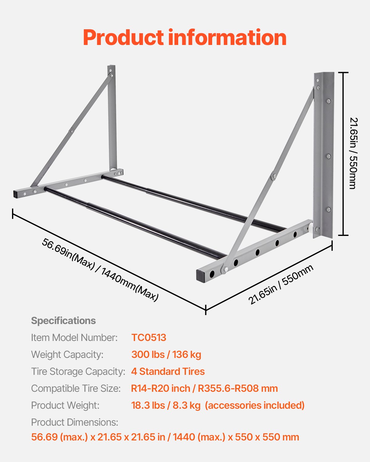 Wall Mounted Folding Tire Rack, 32