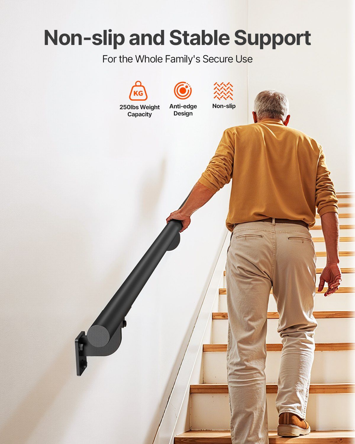 Wall Mounted Stair Handrail, 3665mm Pipe Staircase Handrail, Black Galvanized Aluminum, 32mm Pipe Diameter, Indoor&Outdoor Staircase Railing, Industrial Hand Rail for Steps, Security Baluster - Image 2