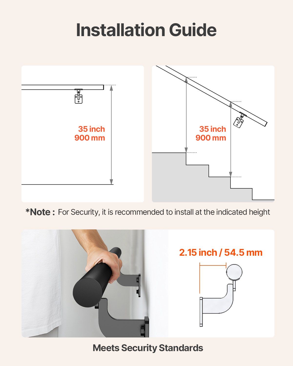 Wall Mounted Stair Handrail, 3665mm Pipe Staircase Handrail, Black Galvanized Aluminum, 32mm Pipe Diameter, Indoor&Outdoor Staircase Railing, Industrial Hand Rail for Steps, Security Baluster - Image 4