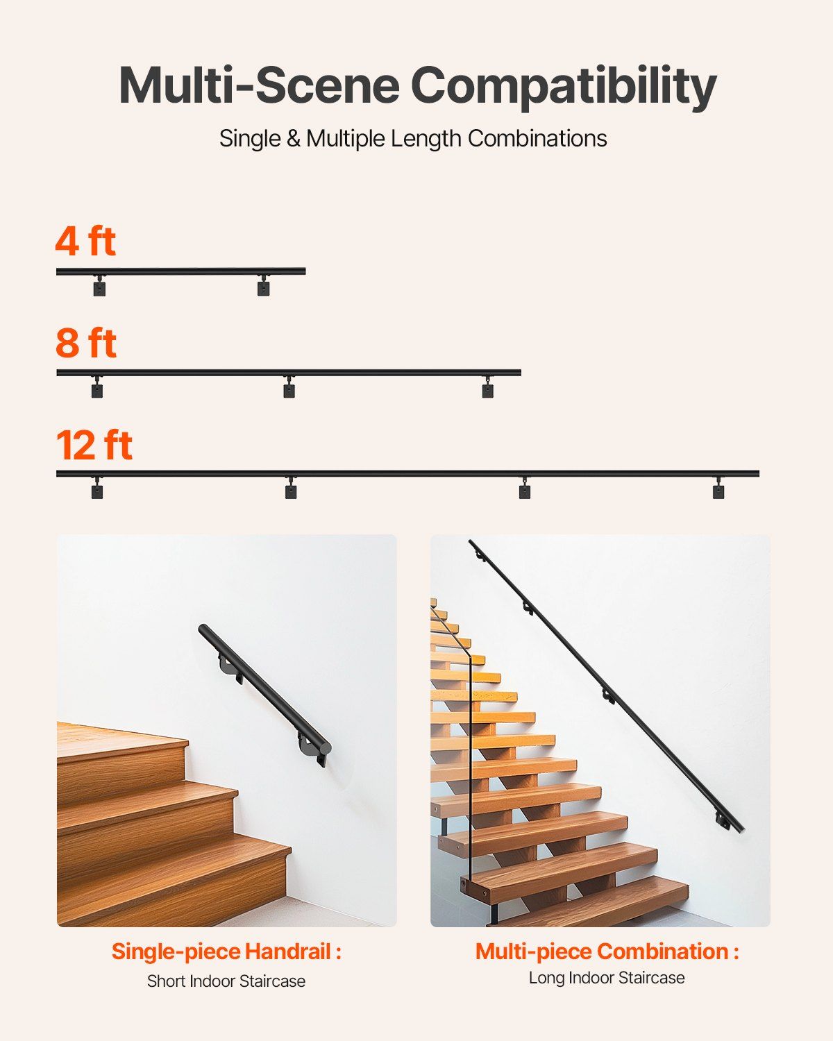 Wall Mounted Stair Handrail, 3665mm Pipe Staircase Handrail, Black Galvanized Aluminum, 32mm Pipe Diameter, Indoor&Outdoor Staircase Railing, Industrial Hand Rail for Steps, Security Baluster - Image 5