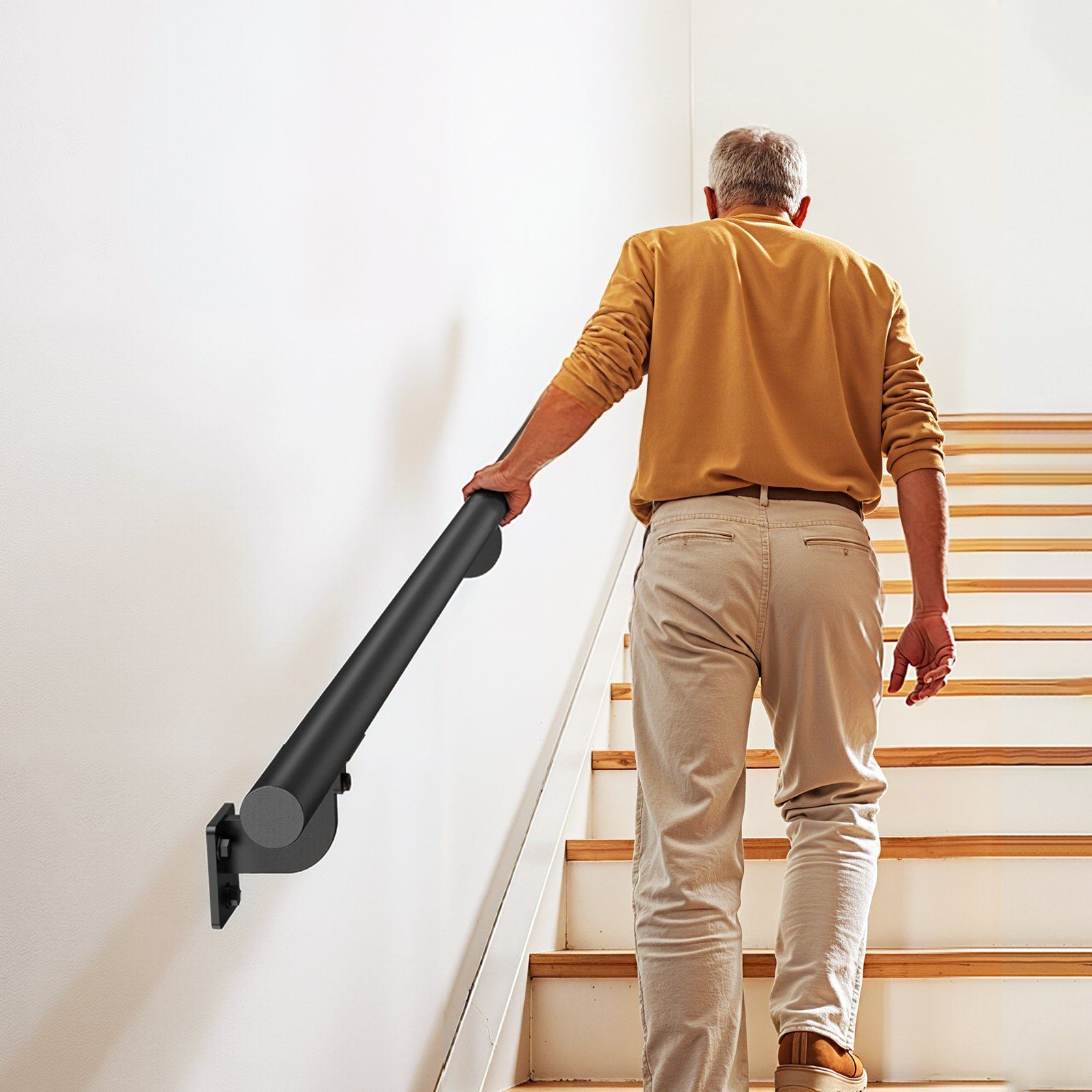 Wall Mounted Stair Handrail, 3665mm Pipe Staircase Handrail, Black Galvanized Aluminum, 32mm Pipe Diameter, Indoor&Outdoor Staircase Railing, Industrial Hand Rail for Steps, Security Baluster - Image 8
