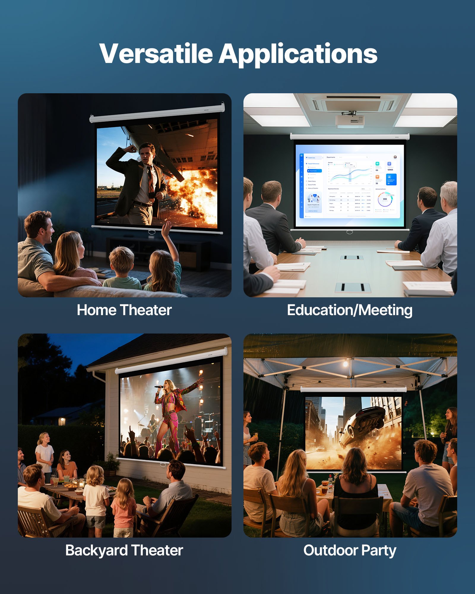 Manual Projector Screen, 1829 mm 4:3 4K 1080 HD Retractable Pull Down Projector Screen, Wall Mounted Movie Projection with Pull Rope, Portable Display Projectoin for Family Home Office Theater - Image 6