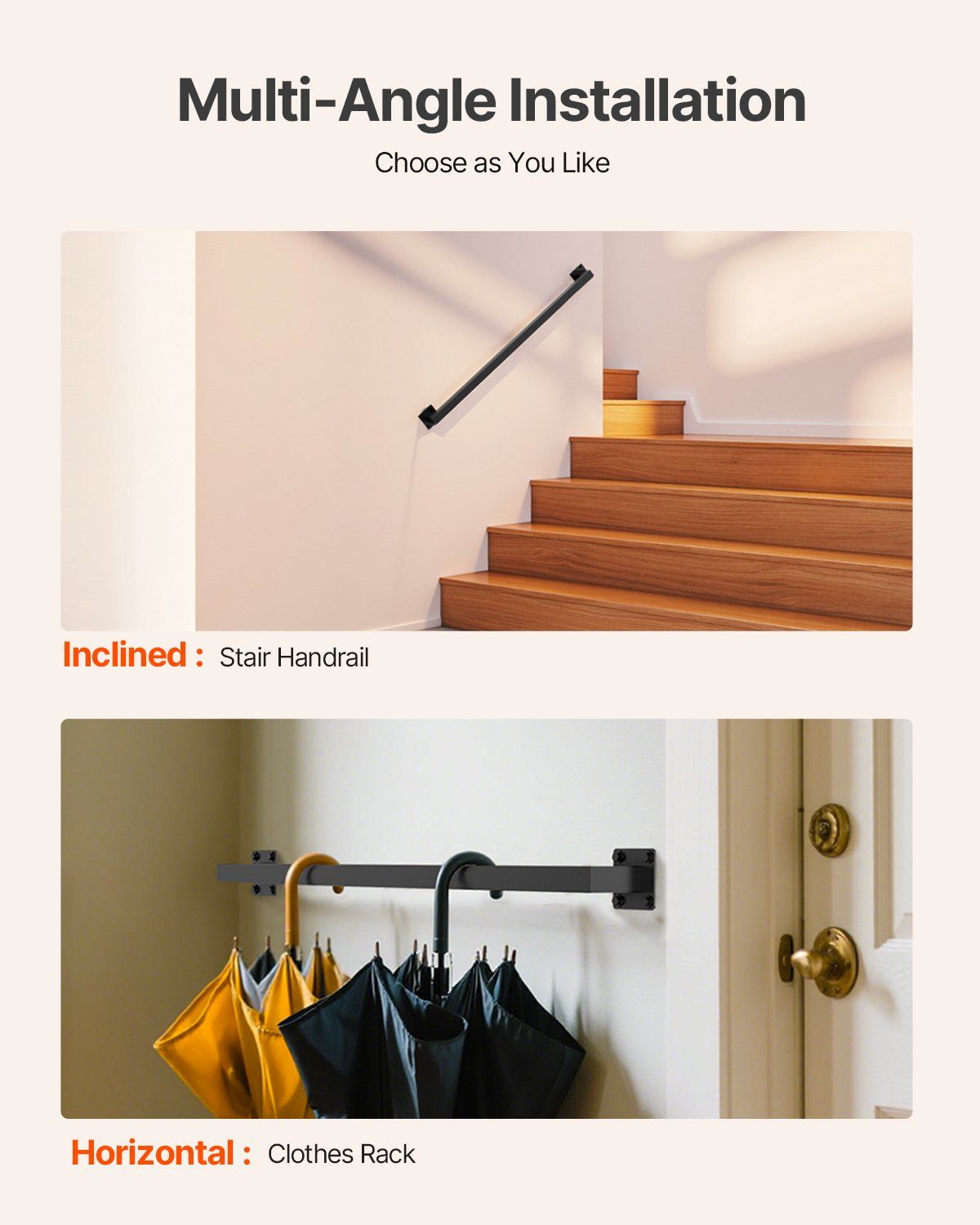Wall Mounted Stair Handrail, 910mm Black Iron Staircase Handrail Indoor, 113kg Load Capacity, Industrial Railing Hand Rail for Steps,  Square Tube for Loft Porch Deck, 2 Sections - Image 5