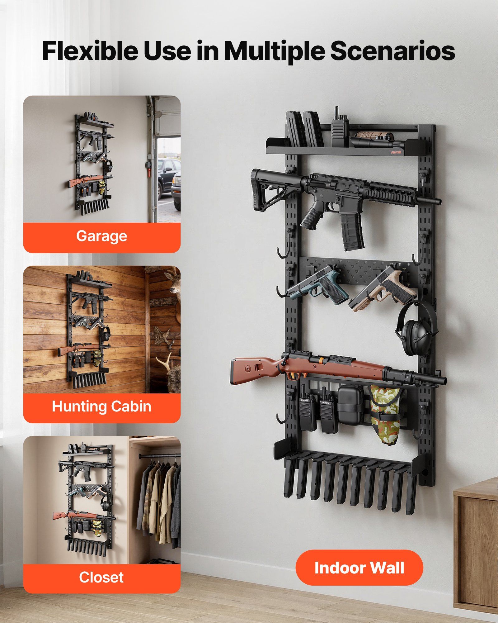 Gun Rack Wall Mount, Heavy Duty Steel, Indoor Rifle Shotgun Rack with Magazine Holder, MOLLE Panel, Gun Accessories Display Storage Holder, Hold Up to 5 Rifles or Shotguns, for Tactical Gear - Image 6