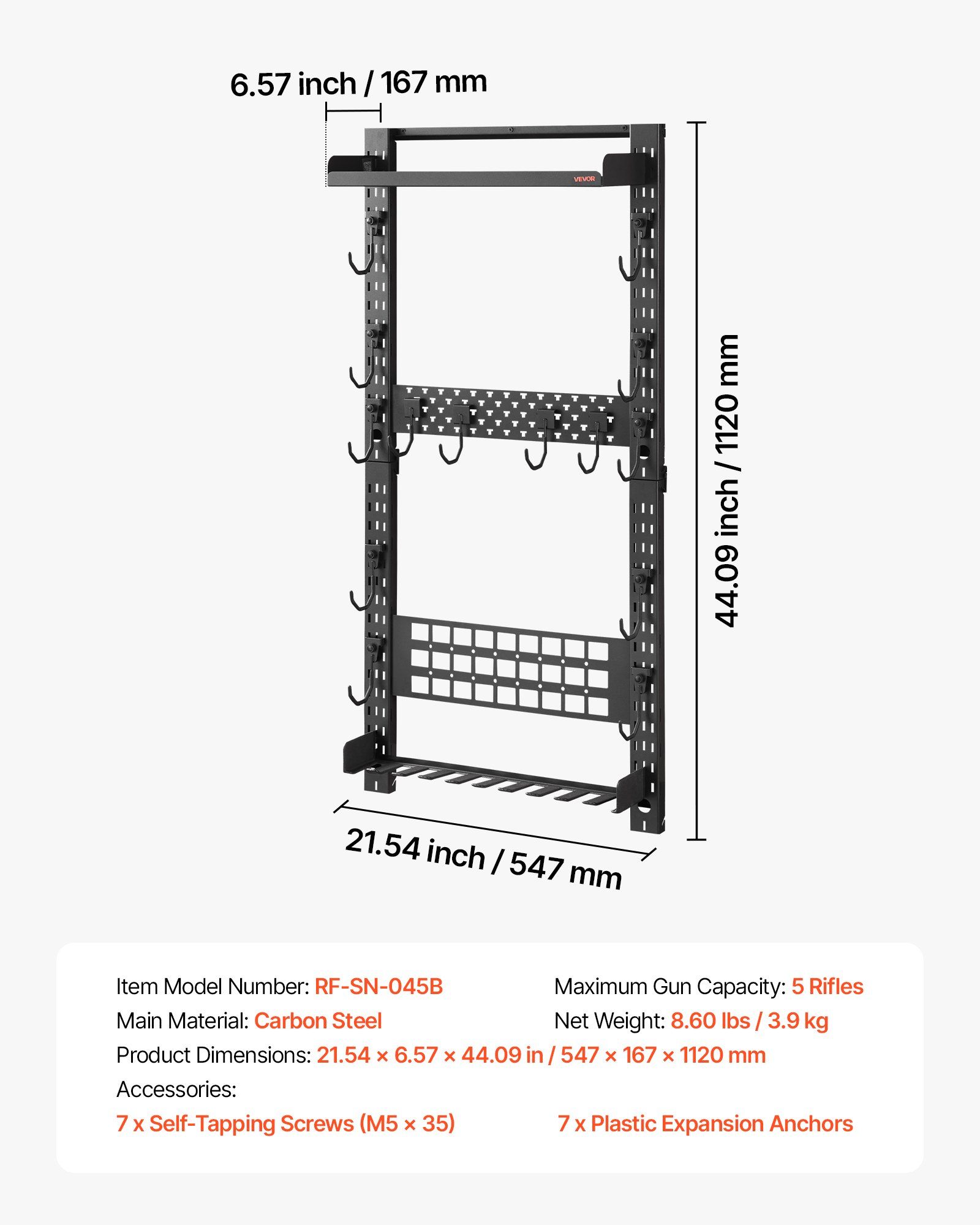 Gun Rack Wall Mount, Heavy Duty Steel, Indoor Rifle Shotgun Rack with Magazine Holder, MOLLE Panel, Gun Accessories Display Storage Holder, Hold Up to 5 Rifles or Shotguns, for Tactical Gear - Image 7
