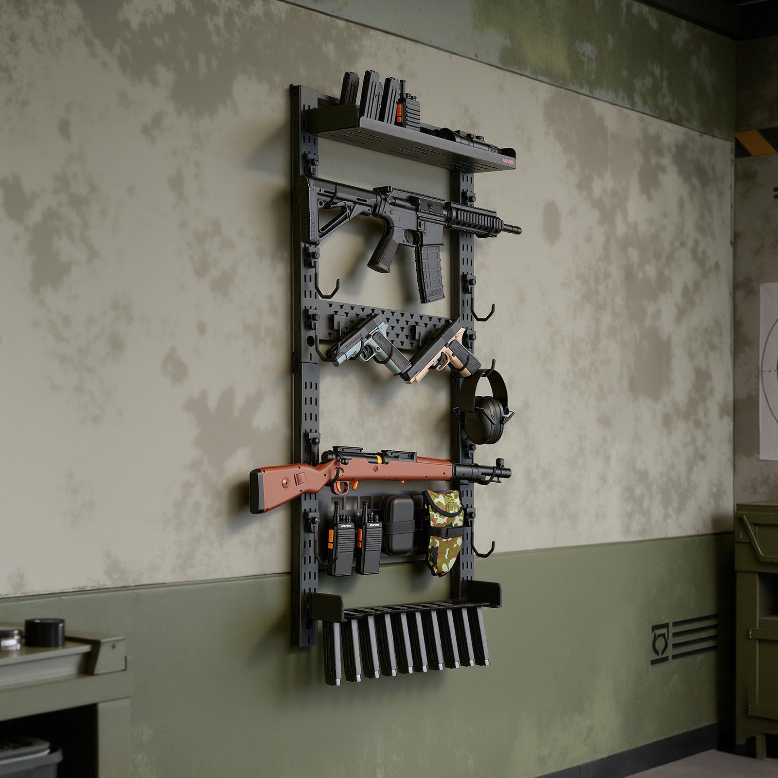 Gun Rack Wall Mount, Heavy Duty Steel, Indoor Rifle Shotgun Rack with Magazine Holder, MOLLE Panel, Gun Accessories Display Storage Holder, Hold Up to 5 Rifles or Shotguns, for Tactical Gear - Image 8