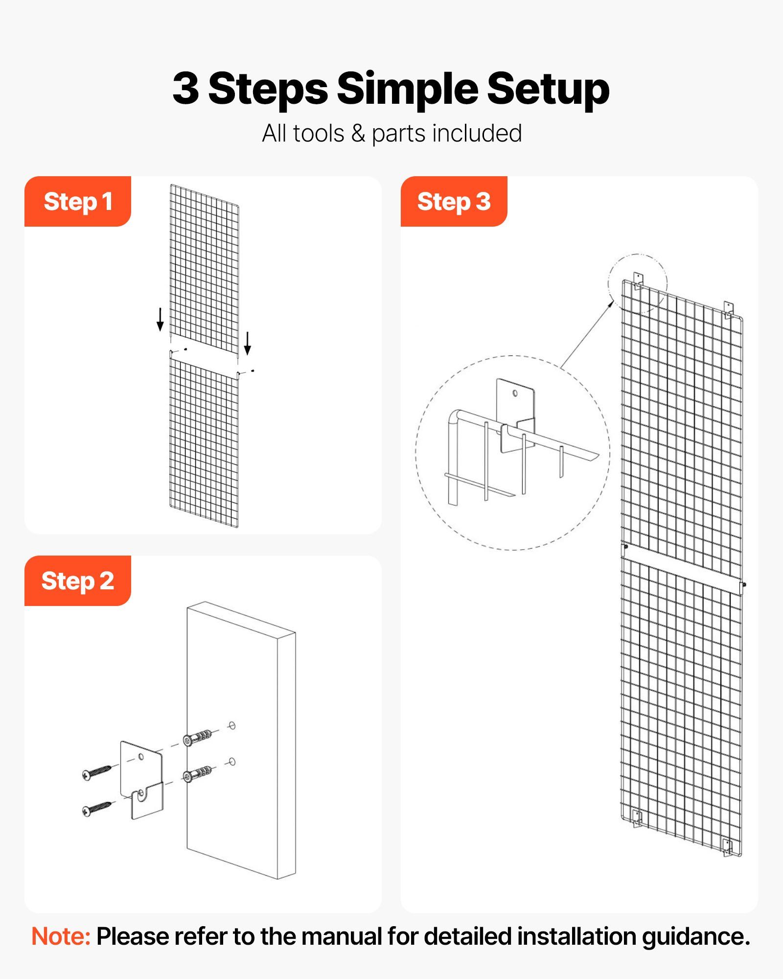 3 Packs Grid Wall Panels, 610 x 1828 mm Wire Grid Panels Display Rack, Wall-Mounted Art Display Shelf, Black Carbon Steel Wall Hanging Gridwall for Craft Show, Decoration, Storage, Notice Board - Image 5