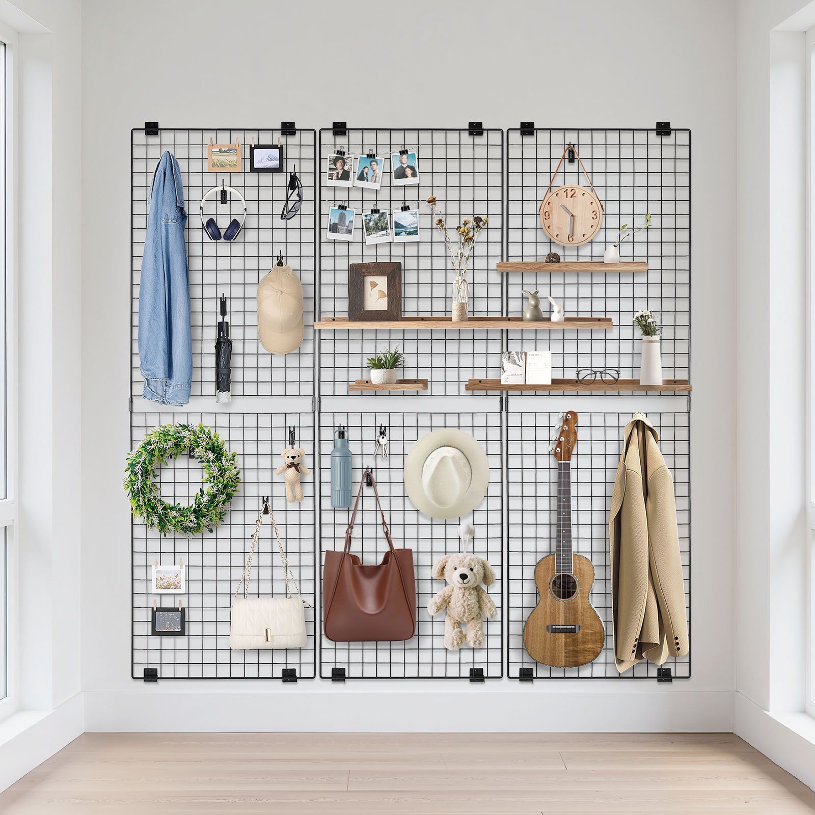 3 Packs Grid Wall Panels, 610 x 1828 mm Wire Grid Panels Display Rack, Wall-Mounted Art Display Shelf, Black Carbon Steel Wall Hanging Gridwall for Craft Show, Decoration, Storage, Notice Board - Image 8