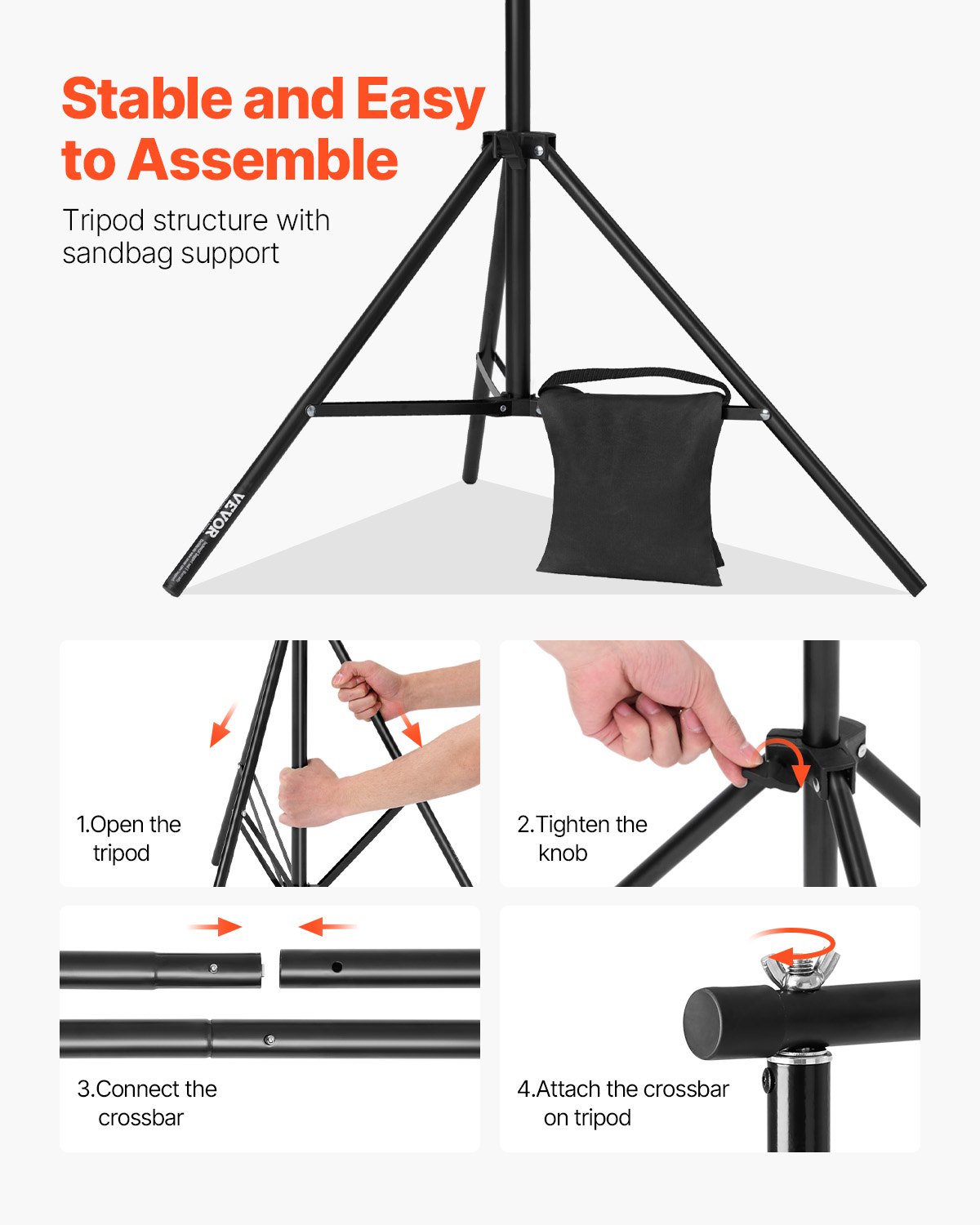 Backdrop Stand, 298 x 300 cm Adjustable Photo Backdrop Stand Kit, Portable Background Backdrop Stand with 4 Crossbars, Heavy Duty Projector Screen Stand, for Wedding, Photo Video Studio & Party - Image 4