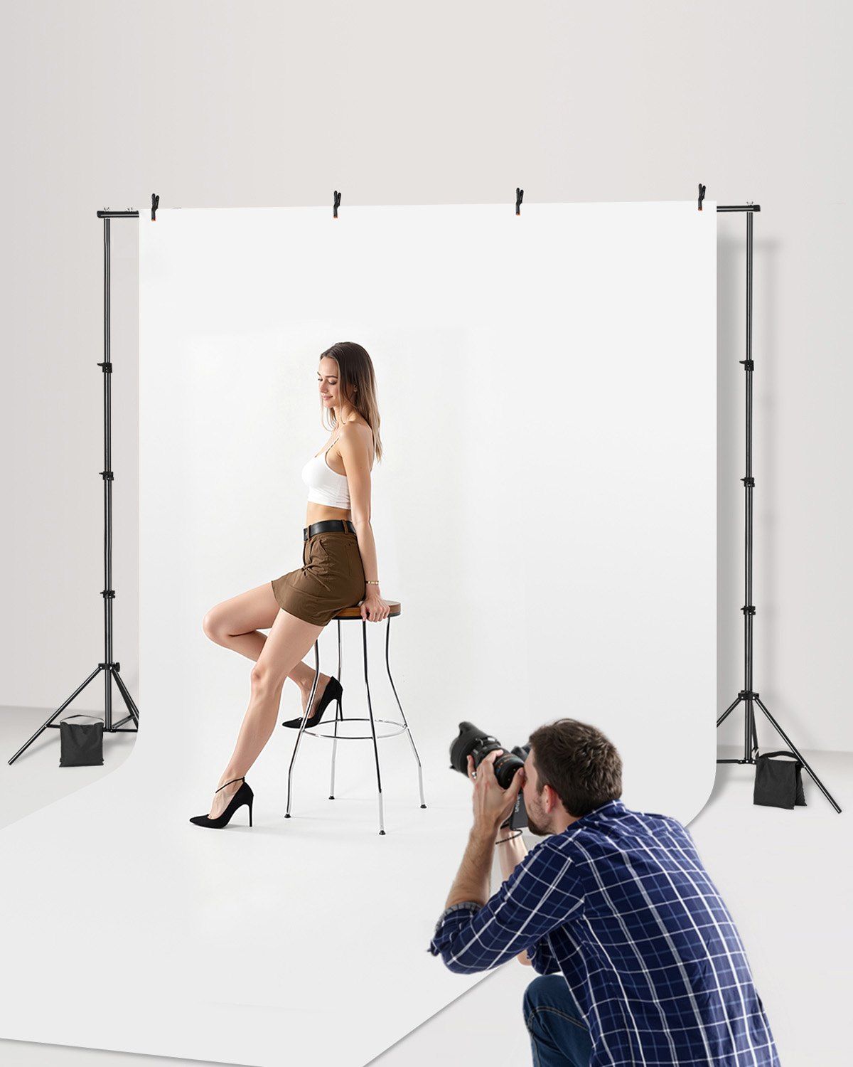 Backdrop Stand, 213 x 300 cm Adjustable Photo Backdrop Stand Kit, Portable Background Backdrop Stand with 3 Crossbars, Heavy Duty Projector Screen Stand, for Wedding, Photo Video Studio & Party - Image 2