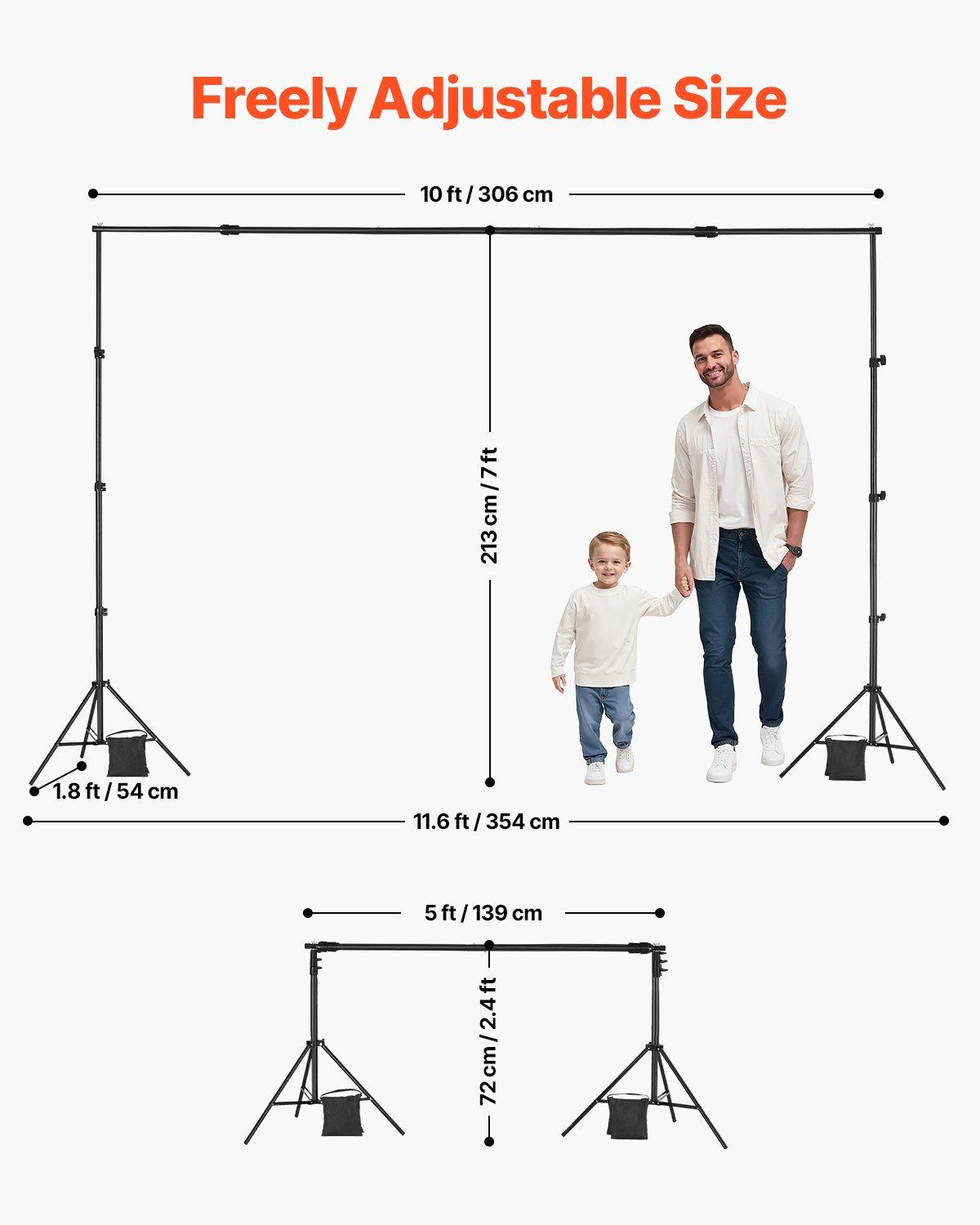 Backdrop Stand, 213 x 300 cm Adjustable Photo Backdrop Stand Kit, Portable Background Backdrop Stand with 3 Crossbars, Heavy Duty Projector Screen Stand, for Wedding, Photo Video Studio & Party - Image 3