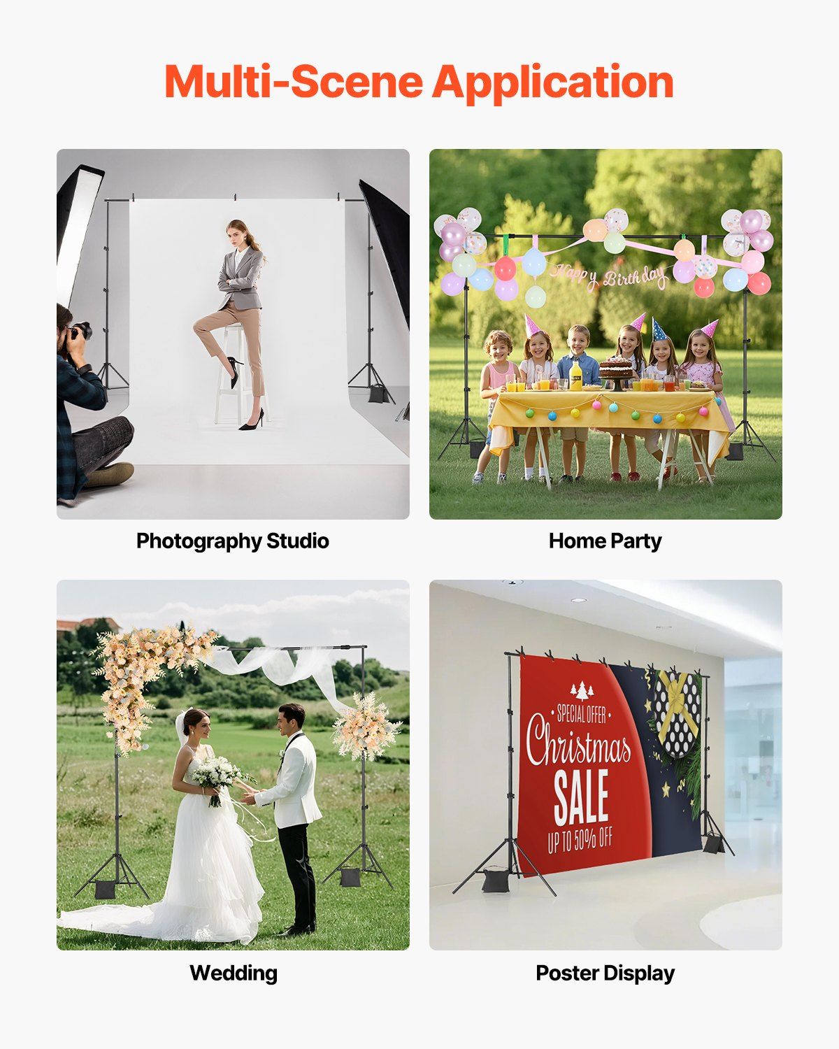 Backdrop Stand, 213 x 300 cm Adjustable Photo Backdrop Stand Kit, Portable Background Backdrop Stand with 3 Crossbars, Heavy Duty Projector Screen Stand, for Wedding, Photo Video Studio & Party - Image 5