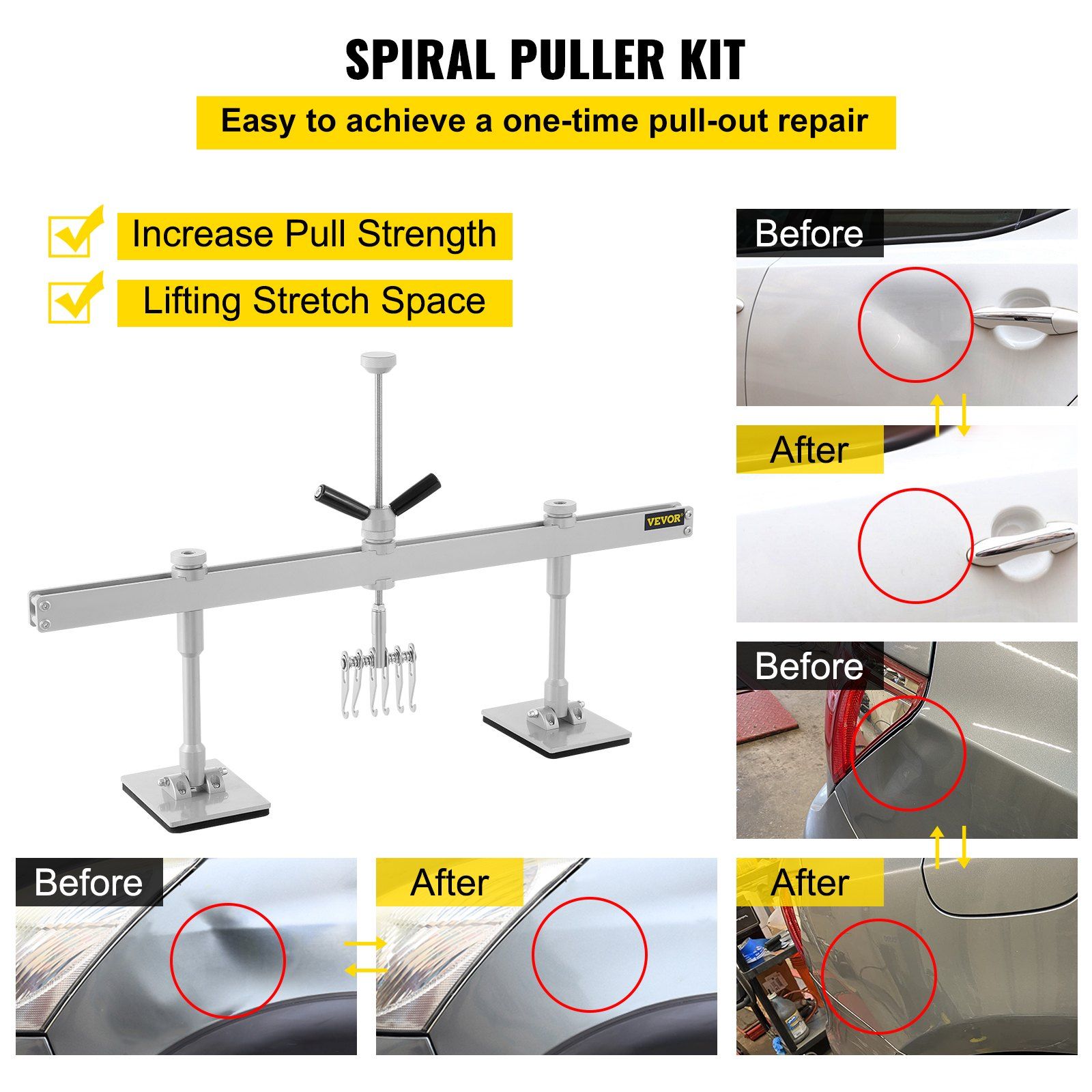 Car Dent Puller Kit, 85CM Dent Pull Lever 6 Claw Hook Accessories, Paintless Dent Removal Kit Dent Pull Lever Bar Kit for Auto Body Repair Door Dings and Hail Damage - Image 3