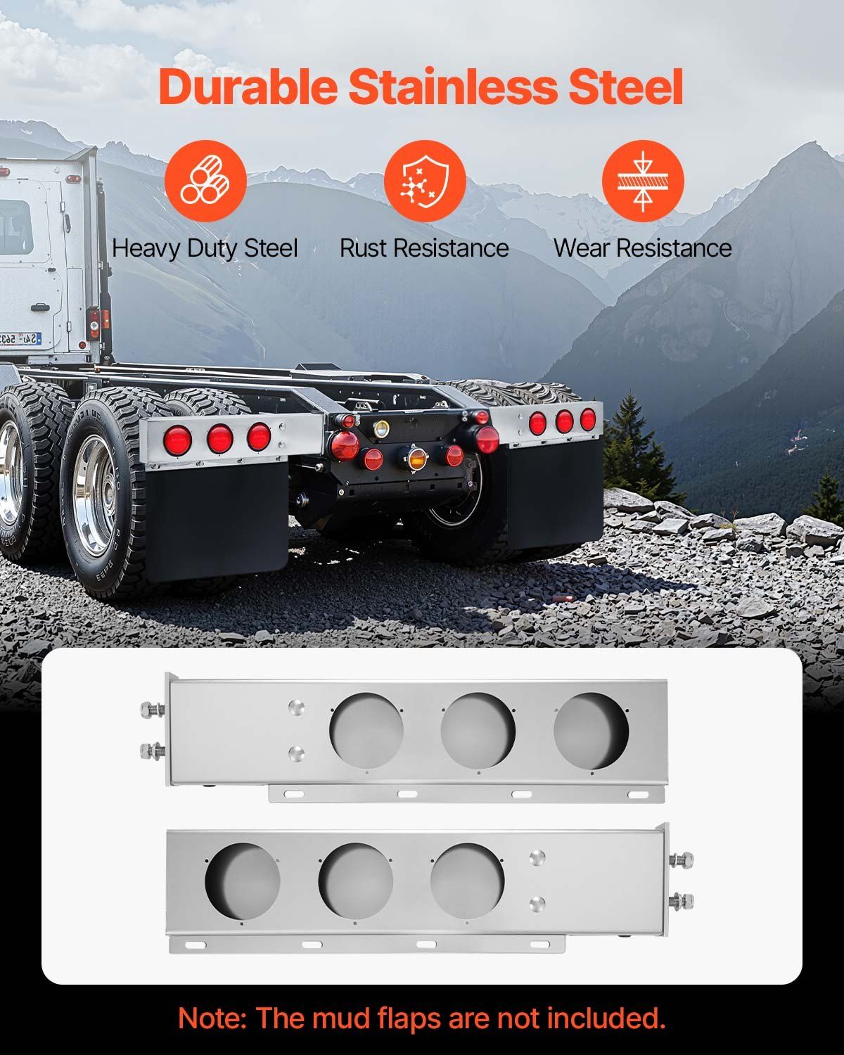 Stainless Steel Mud Flap Hangers with Light Cutouts, 2-1/2