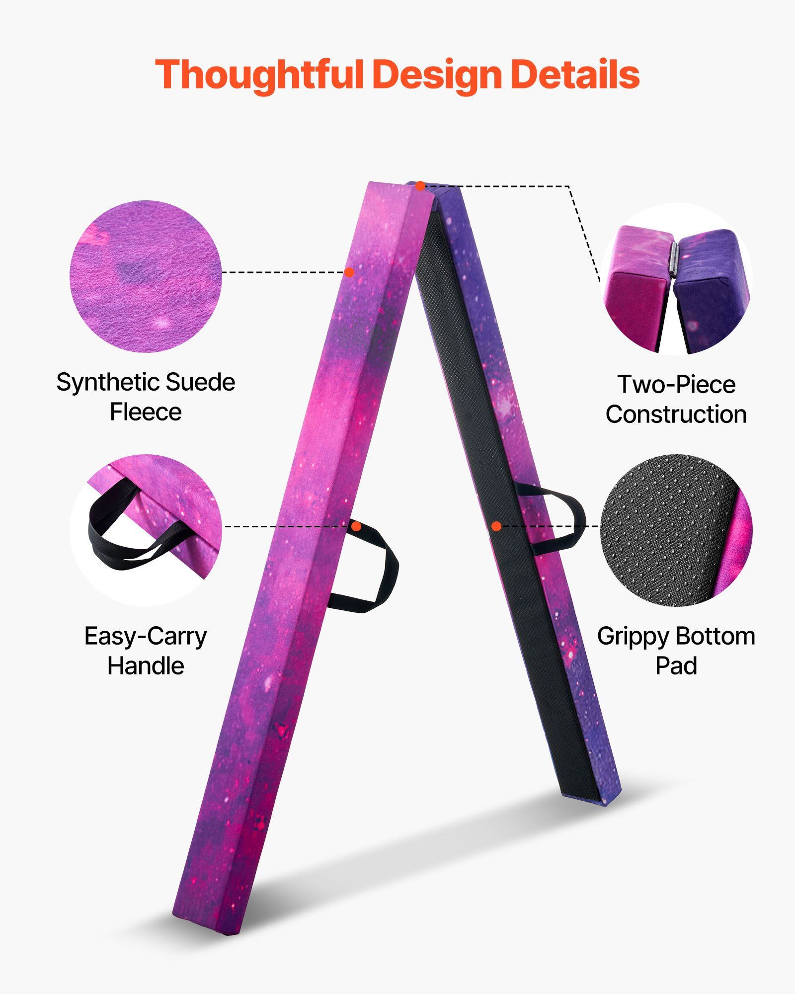 8FT Folding Balance Beam for Kids, 136.1KG Stable Support Gymnastics Floor Beam with Non-Slip Mat, Wood-Core Gymnastics Training Equipment with Anti-Slip Bottom & Carry Bag for Home Gym, Galaxy - Image 2