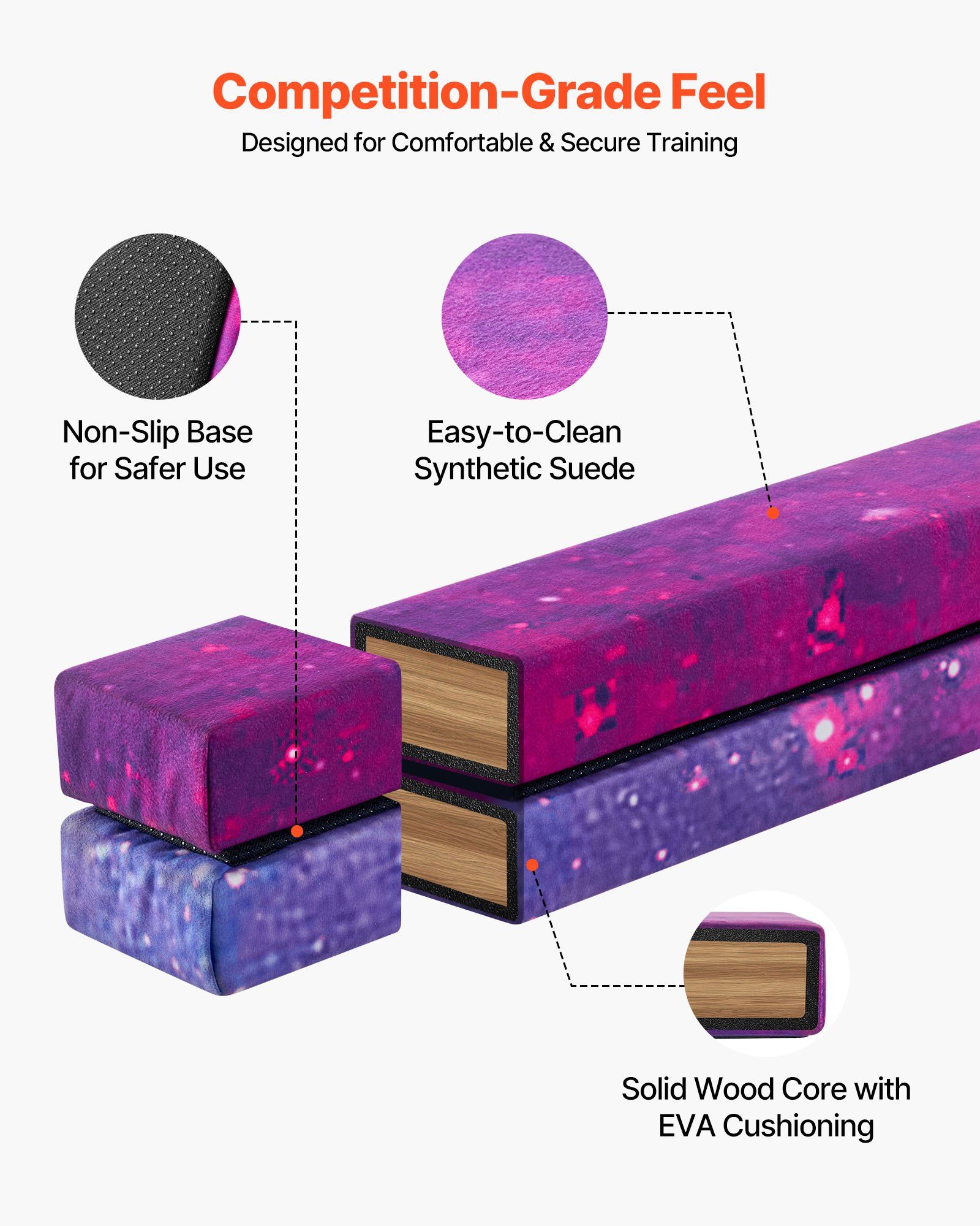 8FT Folding Balance Beam for Kids, 136.1KG Stable Support Gymnastics Floor Beam with Non-Slip Mat, Wood-Core Gymnastics Training Equipment with Anti-Slip Bottom & Carry Bag for Home Gym, Galaxy - Image 3