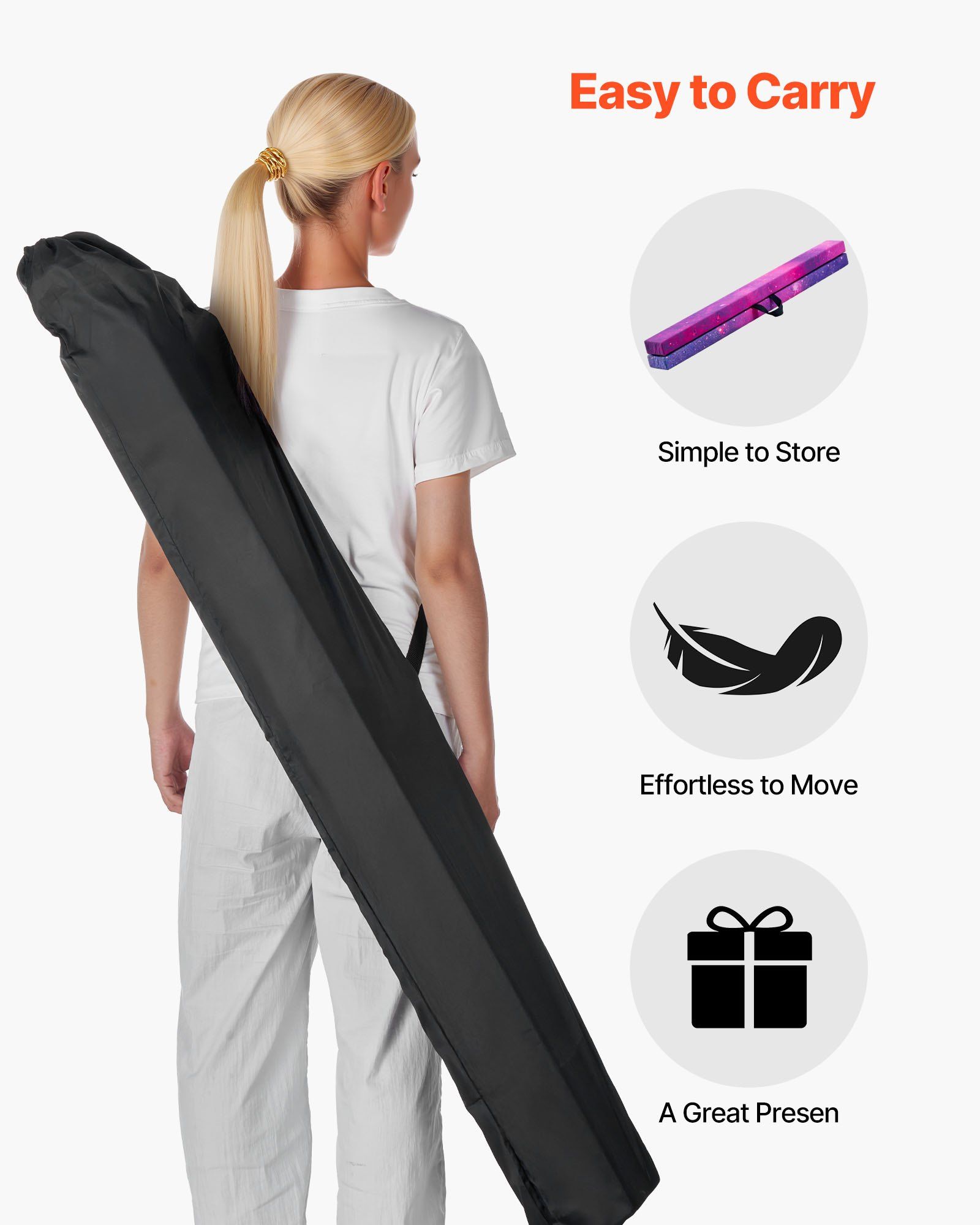 8FT Folding Balance Beam for Kids, 136.1KG Stable Support Gymnastics Floor Beam with Non-Slip Mat, Wood-Core Gymnastics Training Equipment with Anti-Slip Bottom & Carry Bag for Home Gym, Galaxy - Image 5