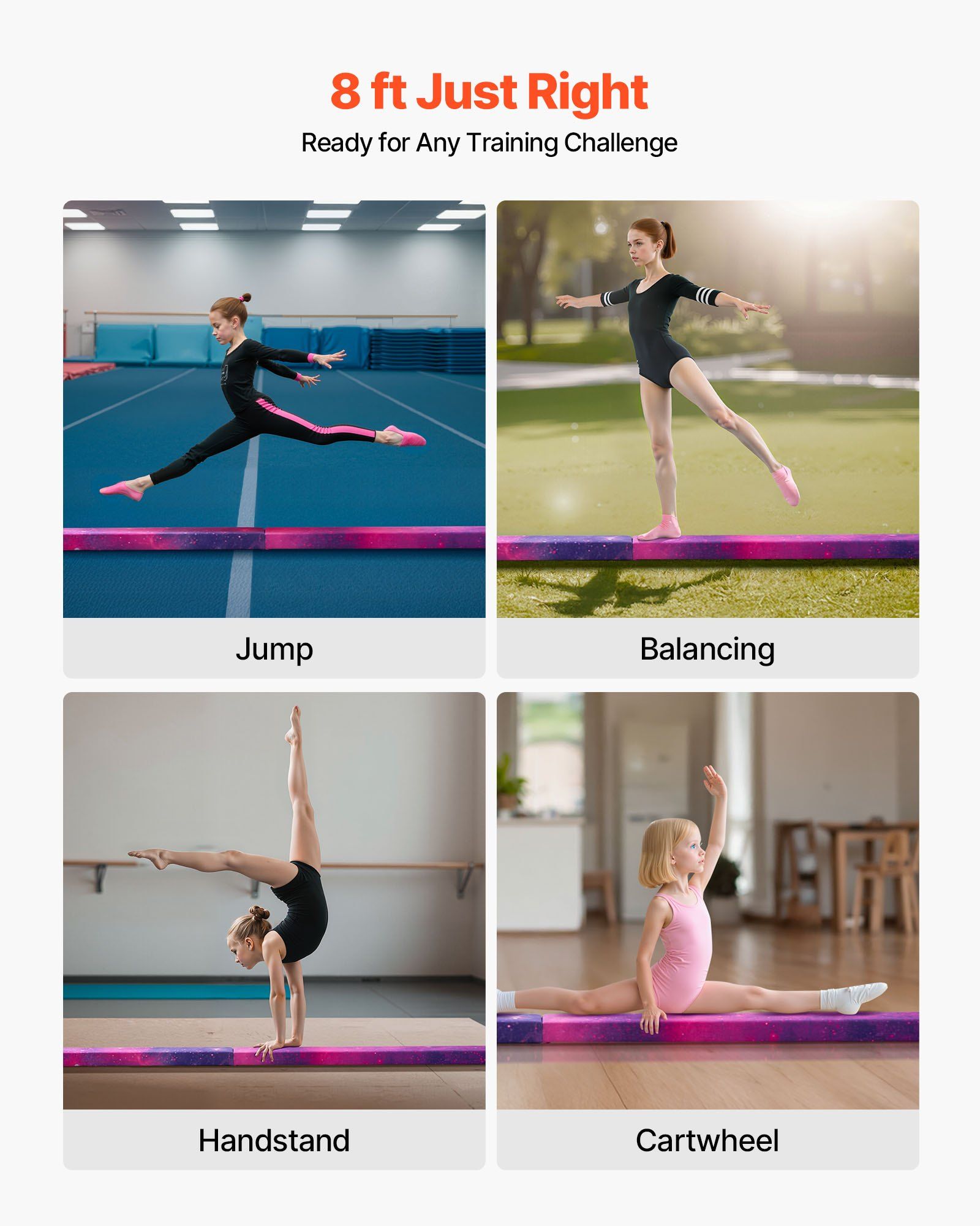 8FT Folding Balance Beam for Kids, 136.1KG Stable Support Gymnastics Floor Beam with Non-Slip Mat, Wood-Core Gymnastics Training Equipment with Anti-Slip Bottom & Carry Bag for Home Gym, Galaxy - Image 6