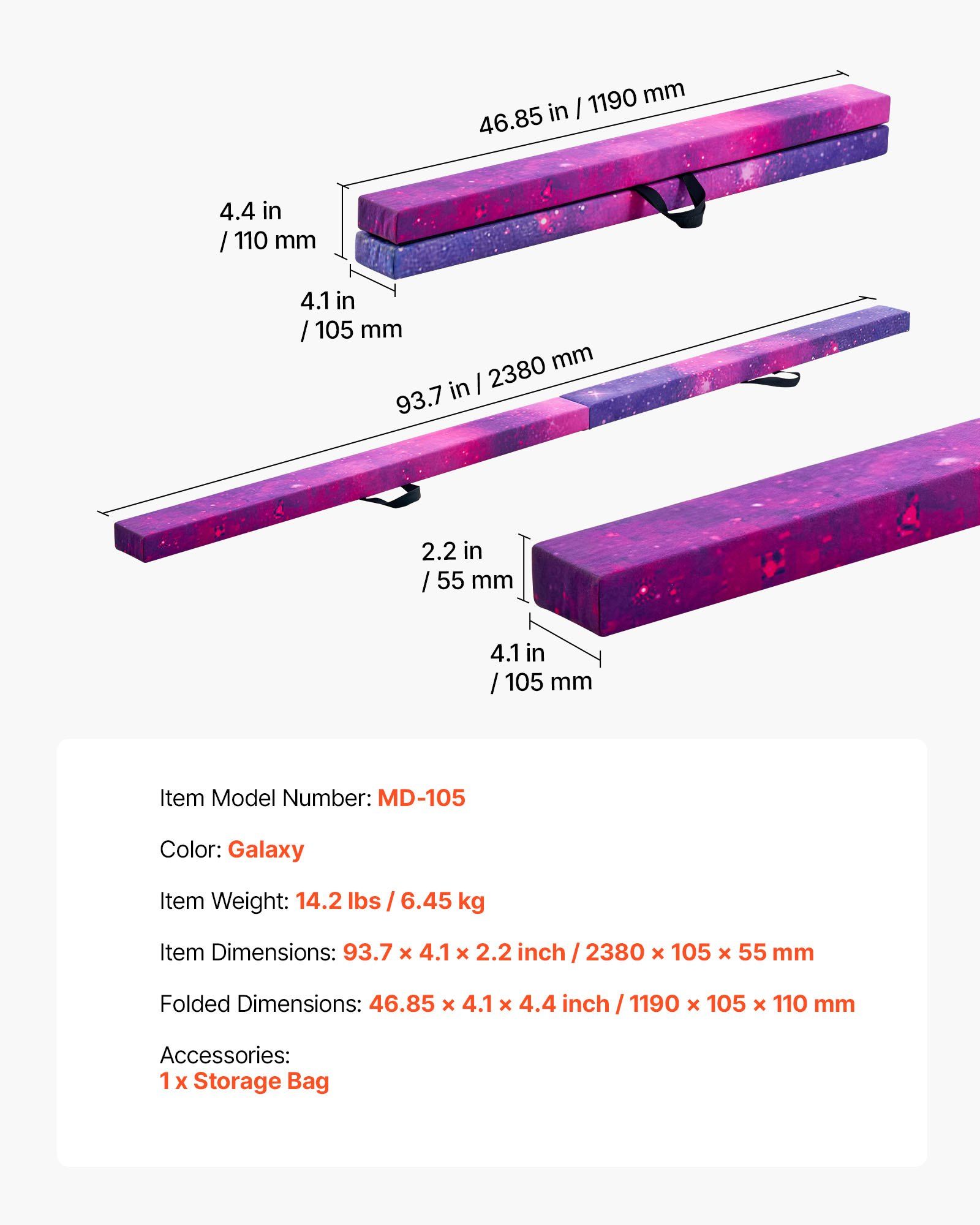 8FT Folding Balance Beam for Kids, 136.1KG Stable Support Gymnastics Floor Beam with Non-Slip Mat, Wood-Core Gymnastics Training Equipment with Anti-Slip Bottom & Carry Bag for Home Gym, Galaxy - Image 7