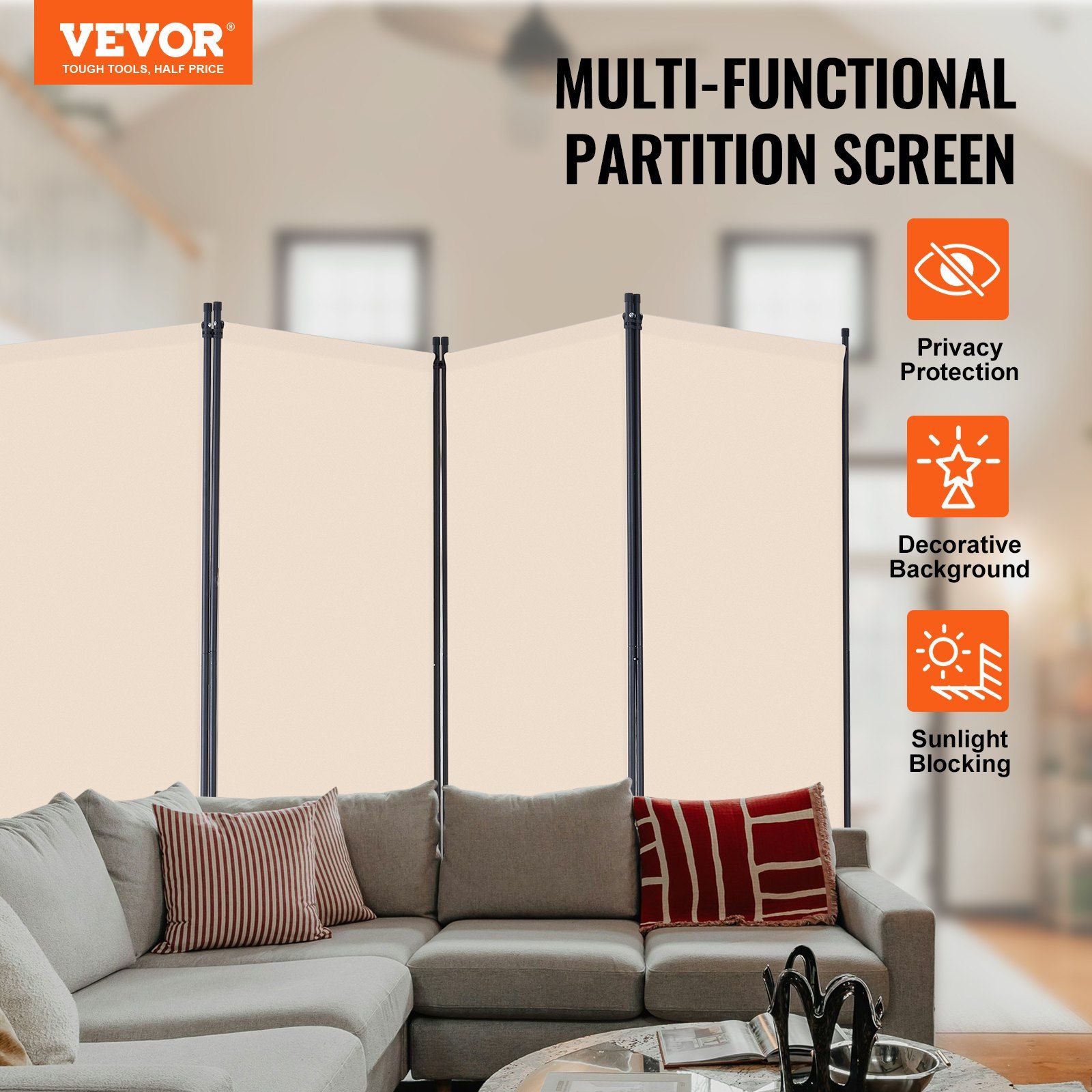 Room Divider, 4 Panels Room Divider, Folding Privacy Screen and Portable Partition Divider for Room Separation, Freestanding Room Partitions for Office, Bedroom, Study, Beige - Image 2