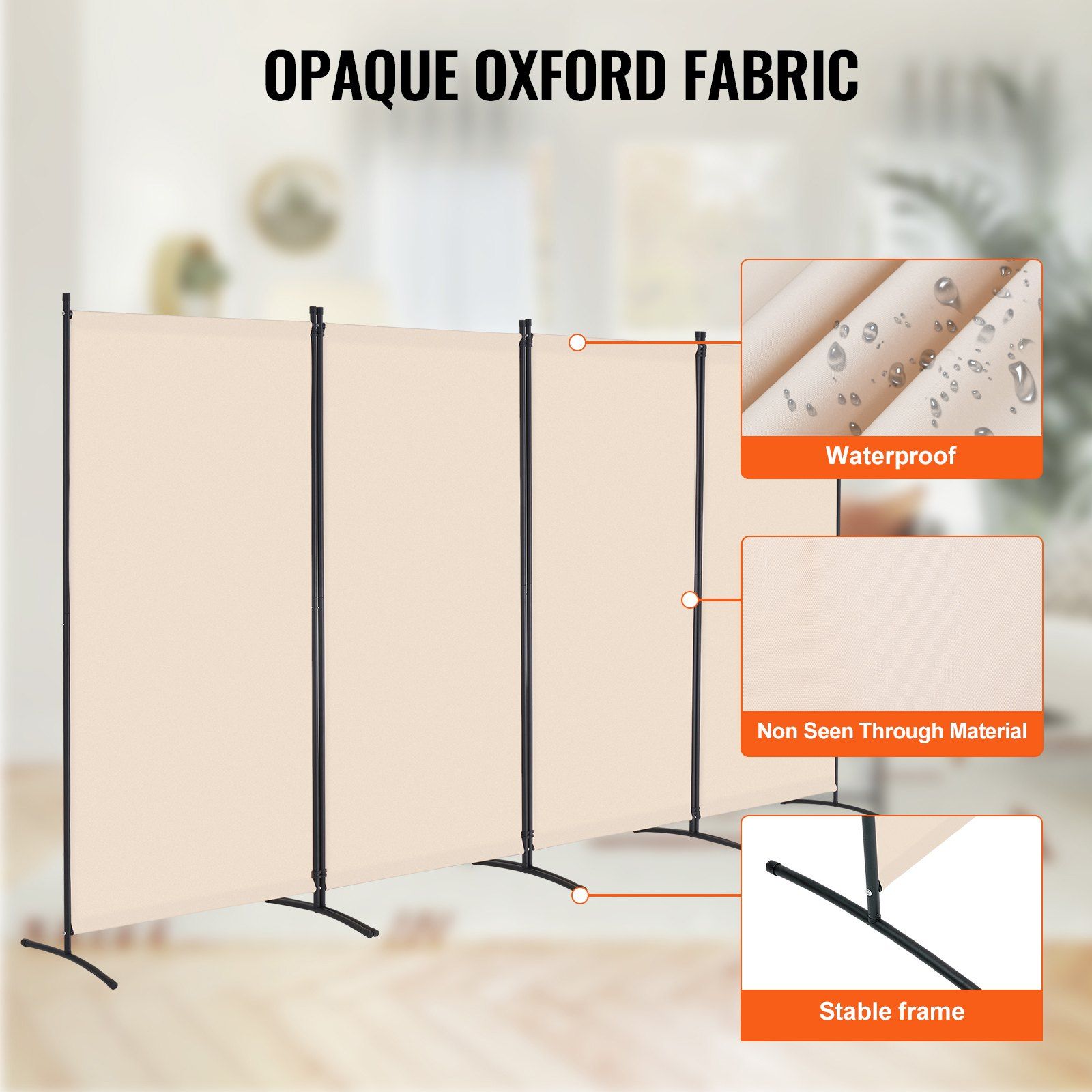 Room Divider, 4 Panels Room Divider, Folding Privacy Screen and Portable Partition Divider for Room Separation, Freestanding Room Partitions for Office, Bedroom, Study, Beige - Image 3