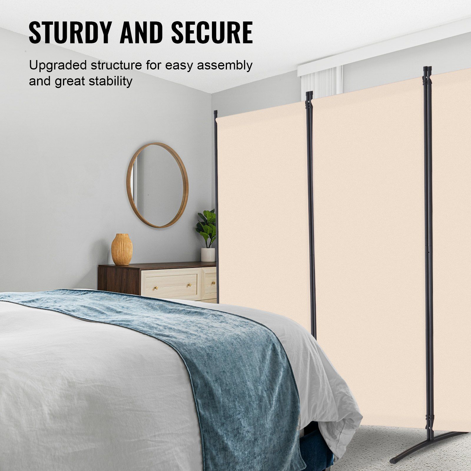 Room Divider, 4 Panels Room Divider, Folding Privacy Screen and Portable Partition Divider for Room Separation, Freestanding Room Partitions for Office, Bedroom, Study, Beige - Image 4