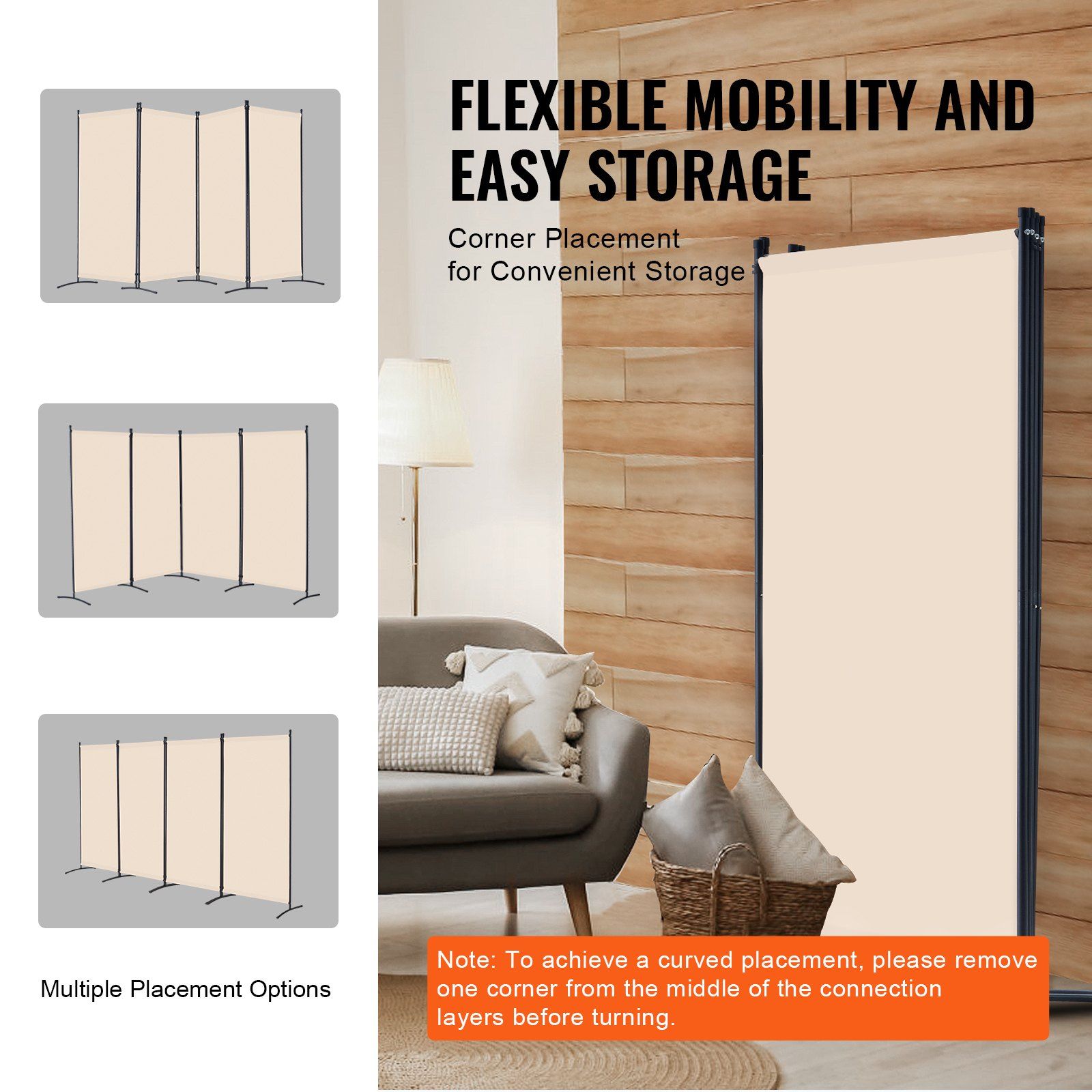 Room Divider, 4 Panels Room Divider, Folding Privacy Screen and Portable Partition Divider for Room Separation, Freestanding Room Partitions for Office, Bedroom, Study, Beige - Image 5