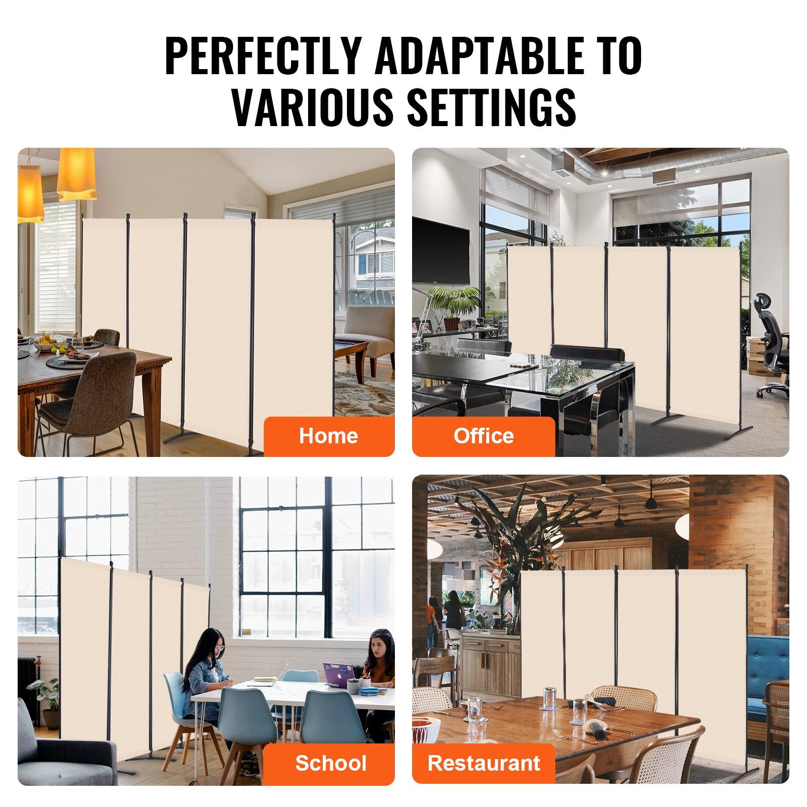 Room Divider, 4 Panels Room Divider, Folding Privacy Screen and Portable Partition Divider for Room Separation, Freestanding Room Partitions for Office, Bedroom, Study, Beige - Image 6