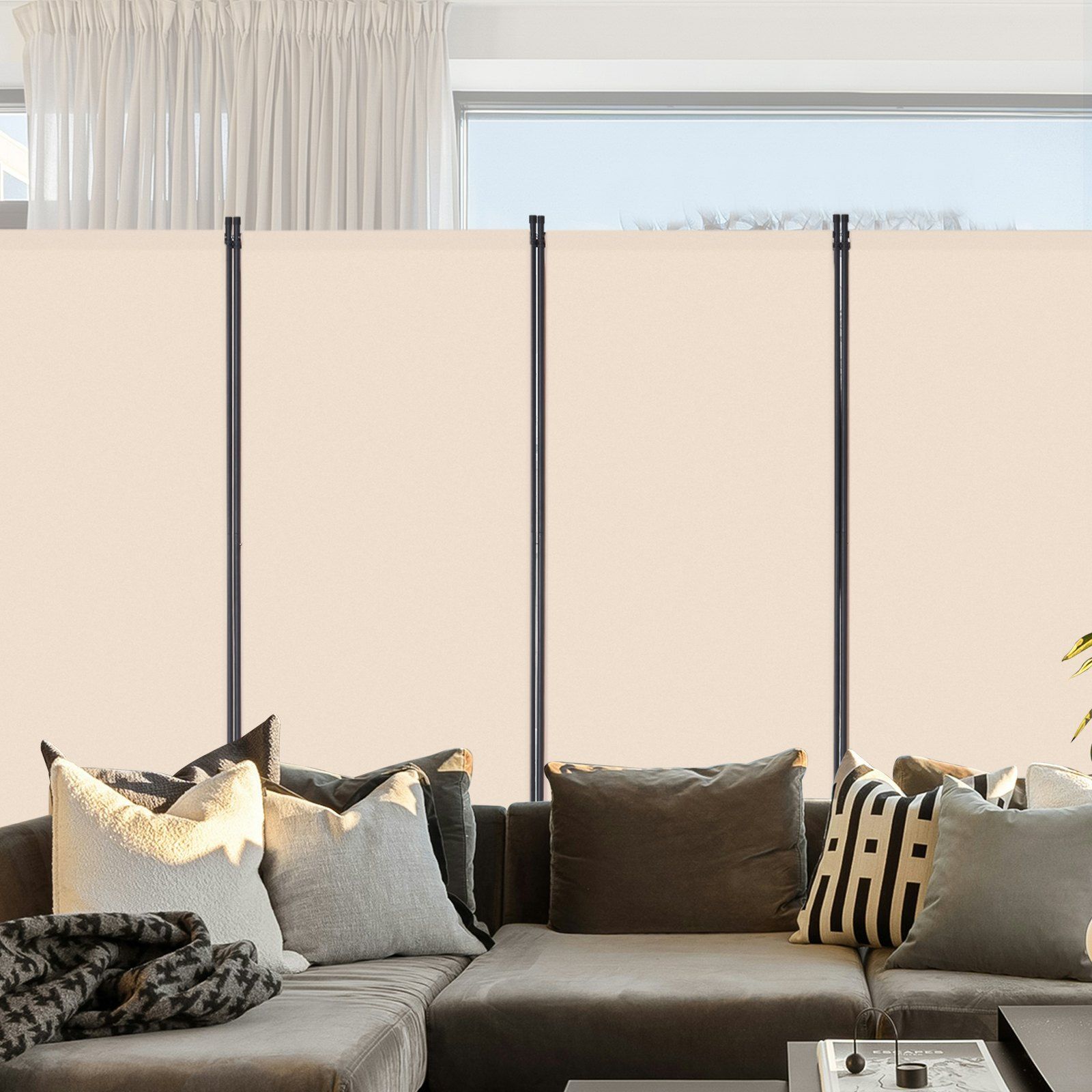 Room Divider, 4 Panels Room Divider, Folding Privacy Screen and Portable Partition Divider for Room Separation, Freestanding Room Partitions for Office, Bedroom, Study, Beige - Image 8