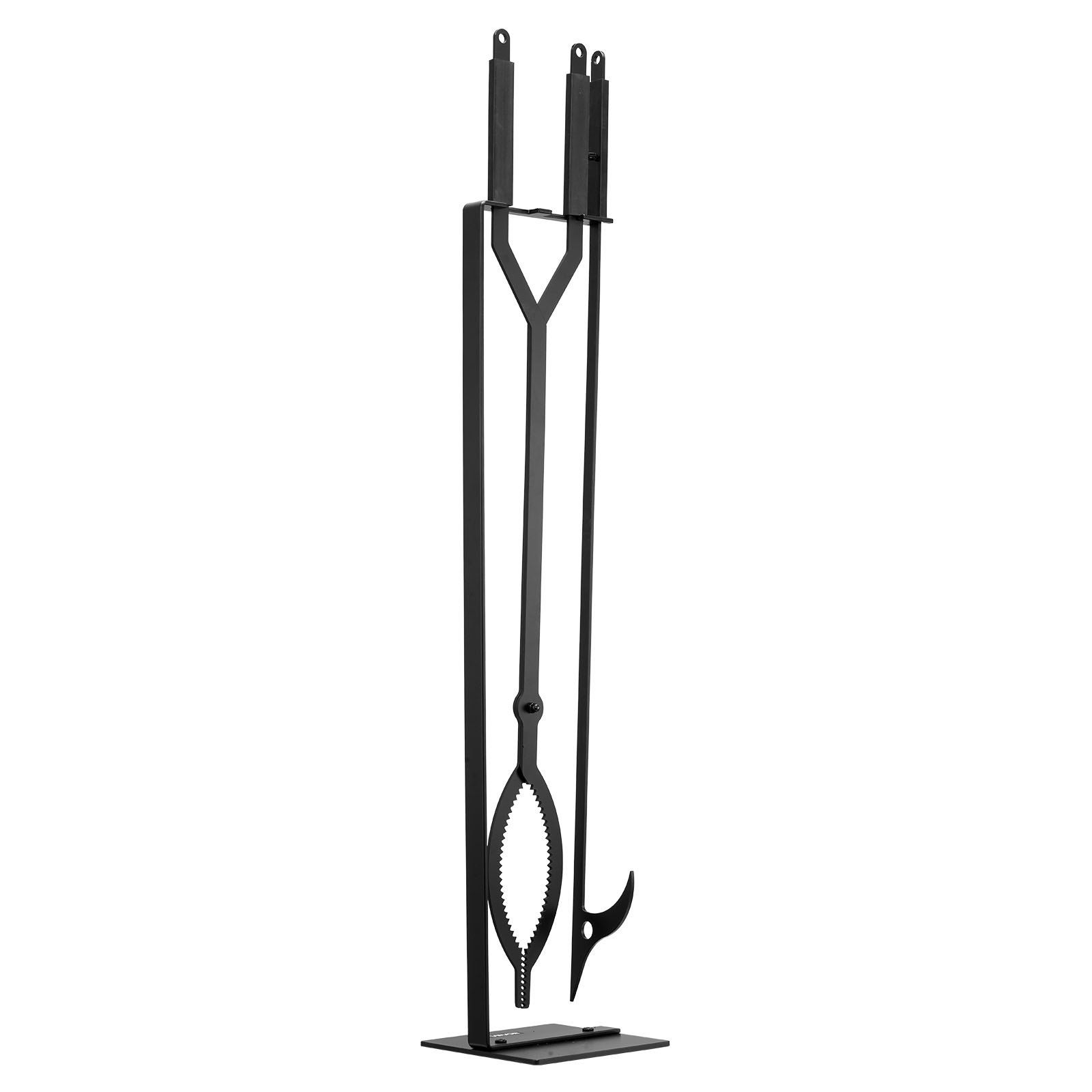 Fireplace Tool Set, 3 PCS Fire Tool Set and Holder with Stand, Tongs, Fire Place Poker, Wrought Iron Fireplace Accessories for Campfire Backyard Bonfire Indoor/Outdoor, Black - Image 1