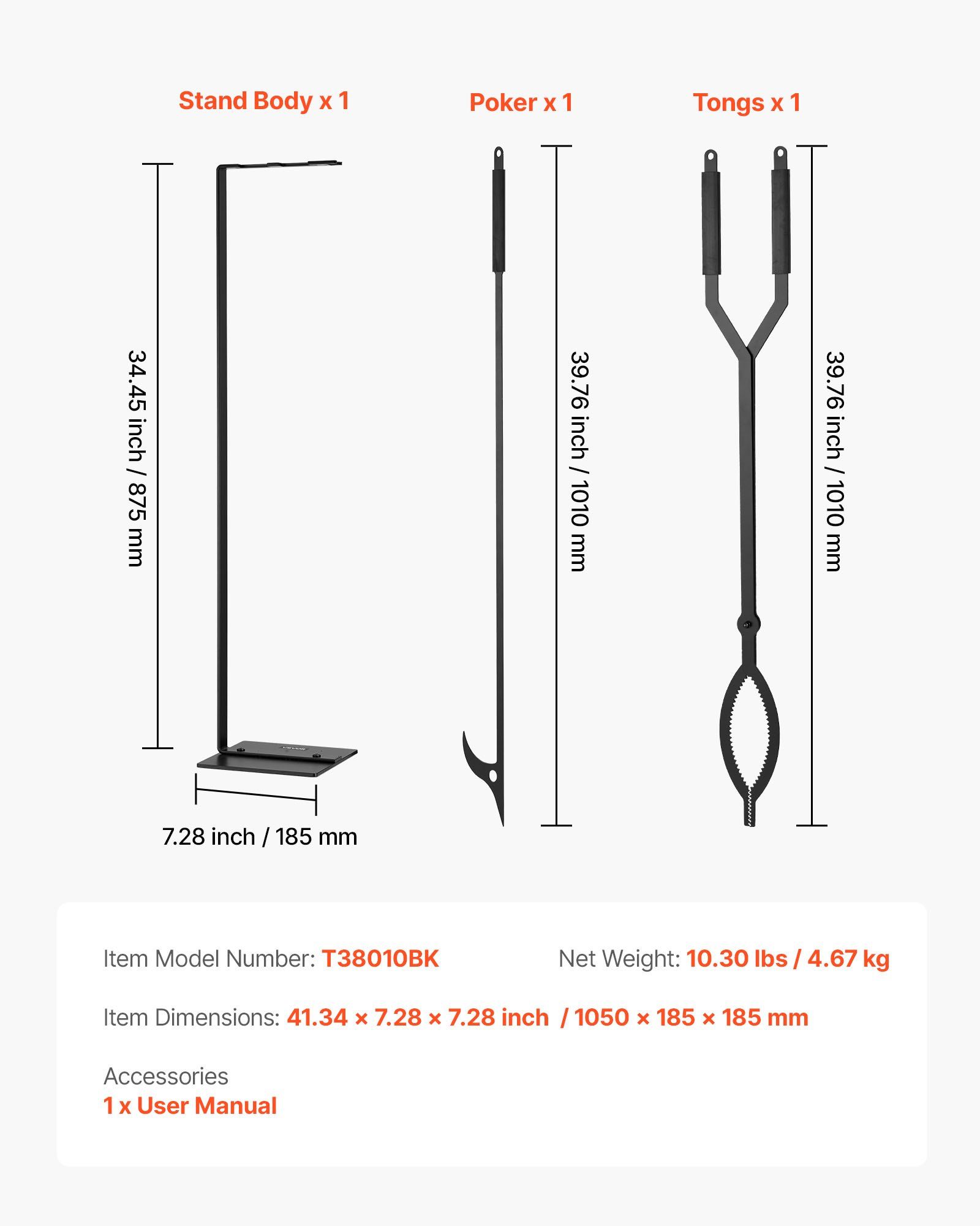 Fireplace Tool Set, 3 PCS Fire Tool Set and Holder with Stand, Tongs, Fire Place Poker, Wrought Iron Fireplace Accessories for Campfire Backyard Bonfire Indoor/Outdoor, Black - Image 7