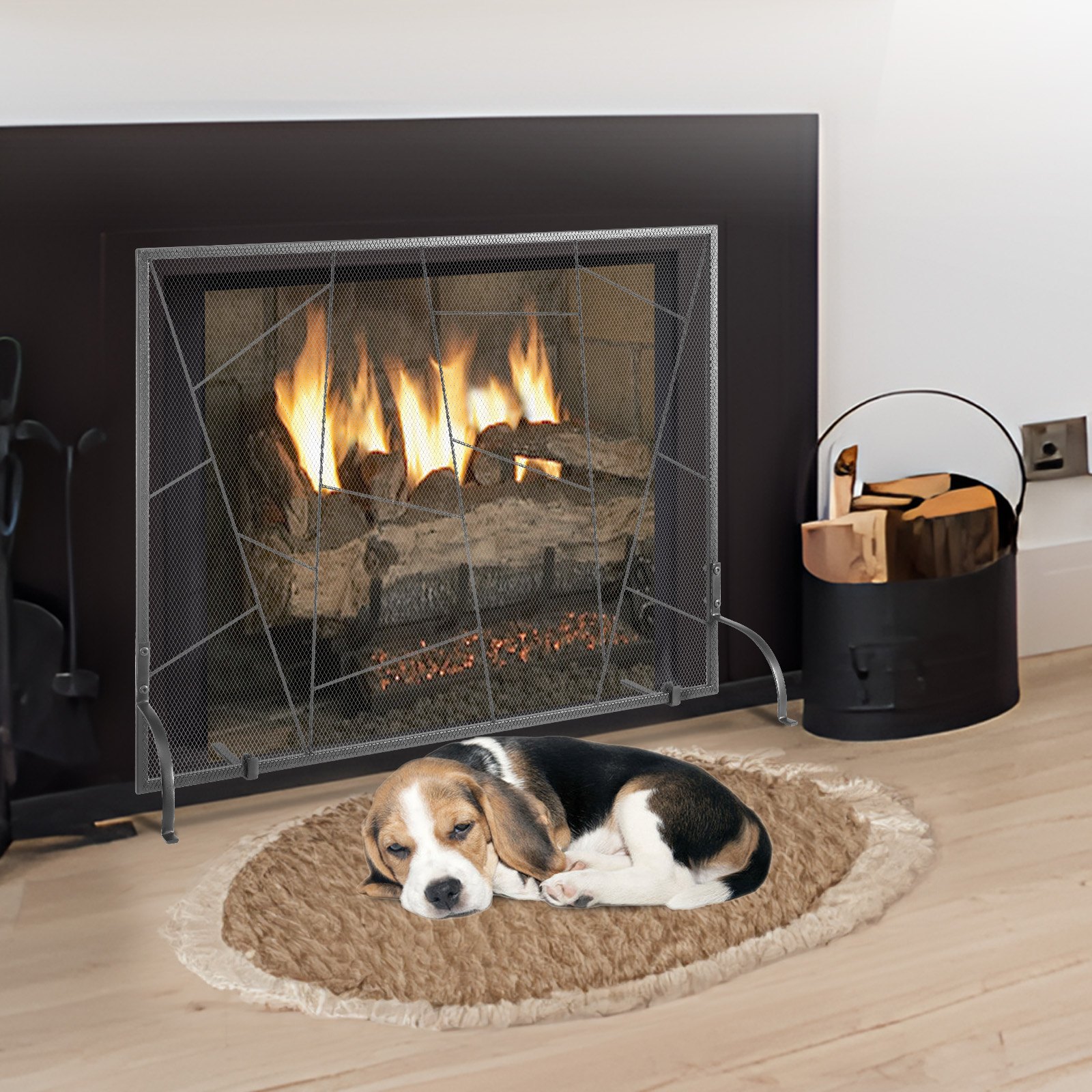 Fireplace Screen Single Panel, Sturdy Iron Mesh Fireplace Screen, 906(L) x720(H)MM Spark Guard Cover, Simple Installation, Free Standing Fire Fence Grate for Living Room Home Decor Modern - Image 8