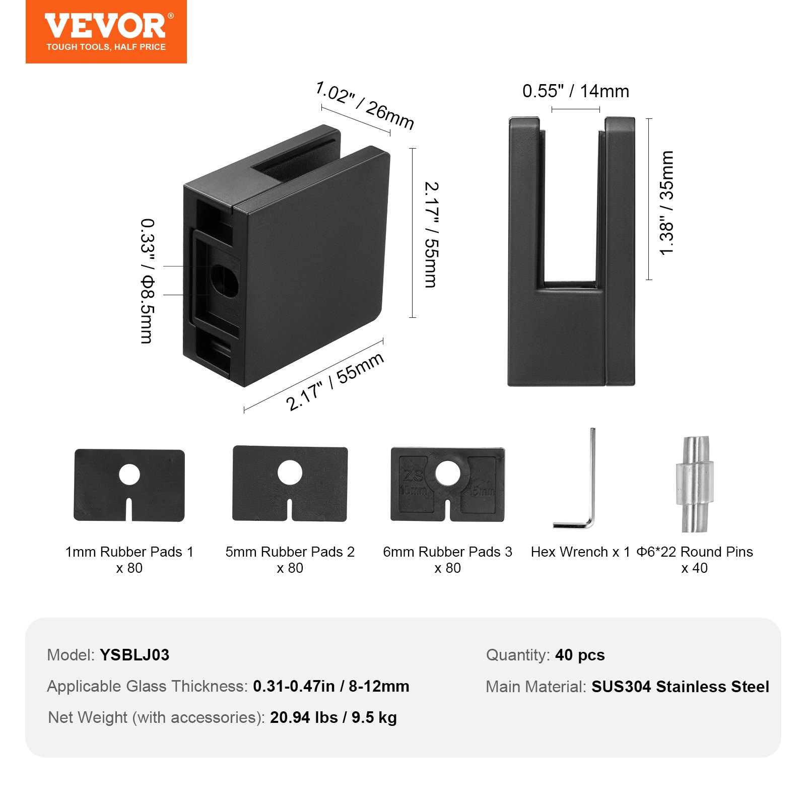 Glass Clamp, 40 PCS Square Glass Railing Bracket for 0.31 