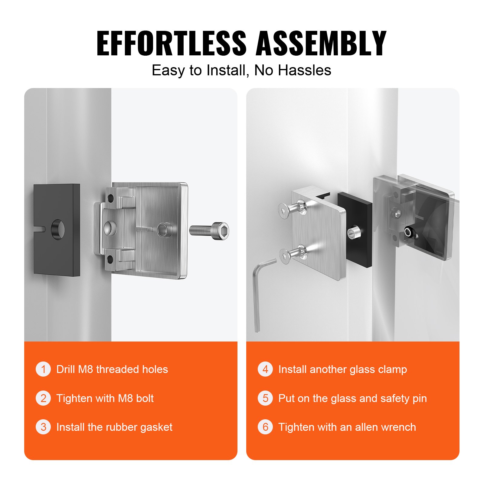 Glass Clamp, 4 PCS Square Glass Railing Bracket for 0.31 