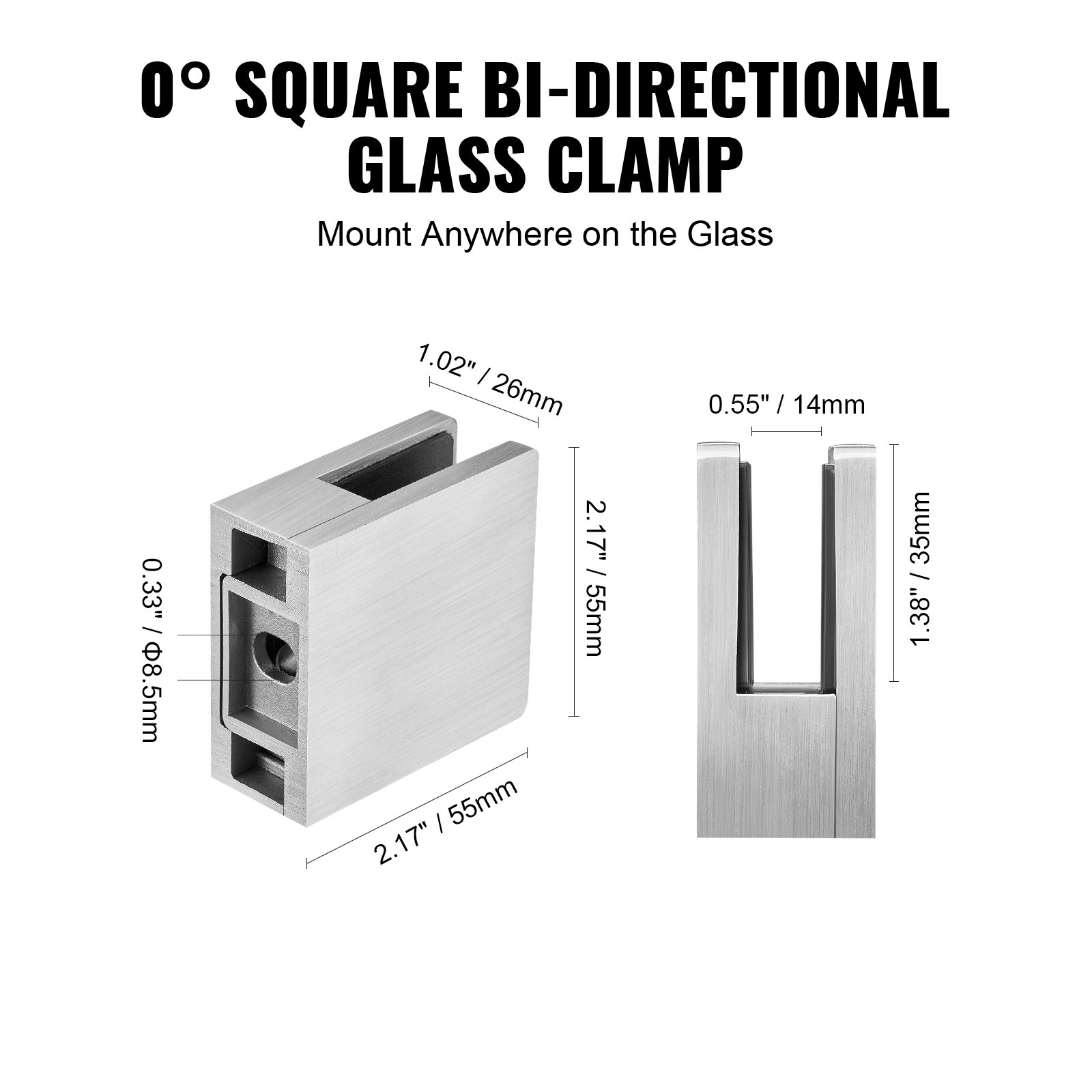 Glass Clamp, 4 PCS Square Glass Railing Bracket for 0.31 