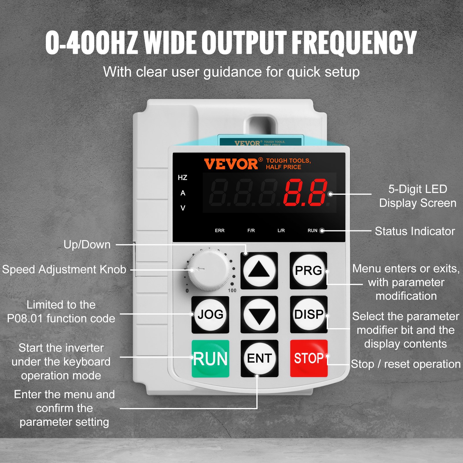VFD 10HP, 7.5KW, 34A, 1 Phase 220V-240V Input to 3 Phase 220V-240V Output Variable Frequency Drive, 0-400Hz VFD for AC Motor Speed Control - Image 3