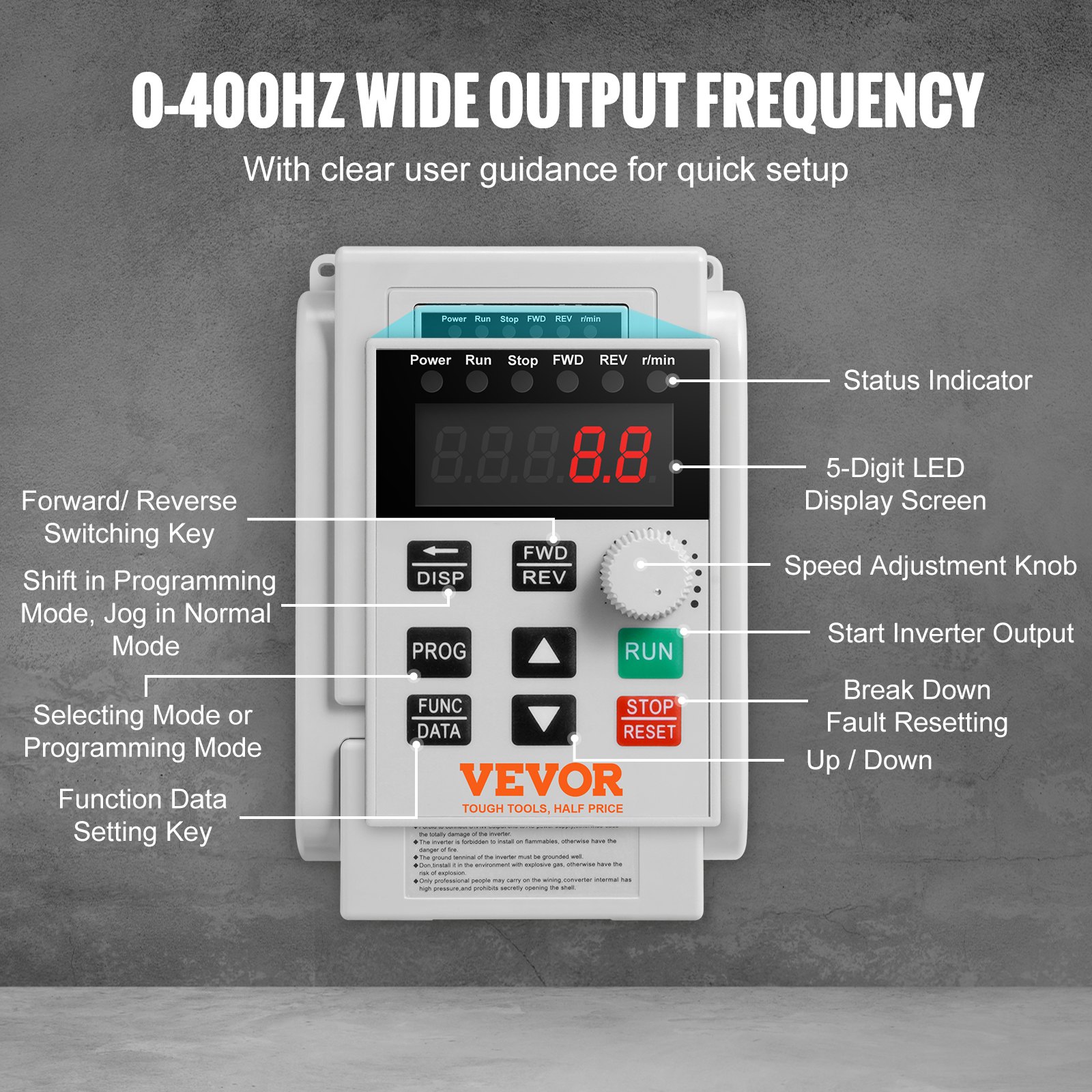 VFD 5HP, 4KW, 18A, 1 Phase 220V-240V Input to 3 Phase 220V-240V Output Variable Frequency Drive, 0-400Hz VFD for AC Motor Speed Control - Image 3
