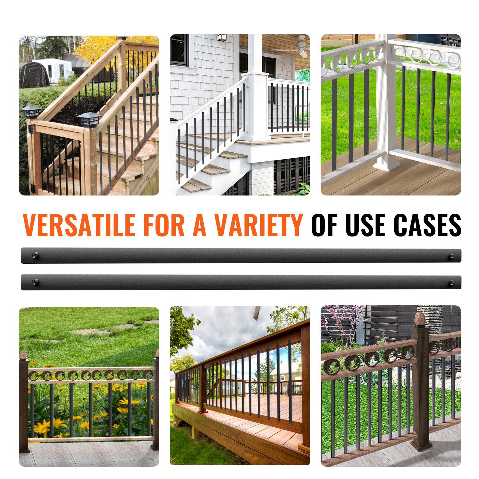 Staircase Metal Balusters, 38'' x 1'' Flat Aluminum Alloy Decorative Banister Spindles, 72 Pack Deck Baluster with Screws, Classic Hollow Deck Railing Satin Black Powder Coated for Porch - Image 6
