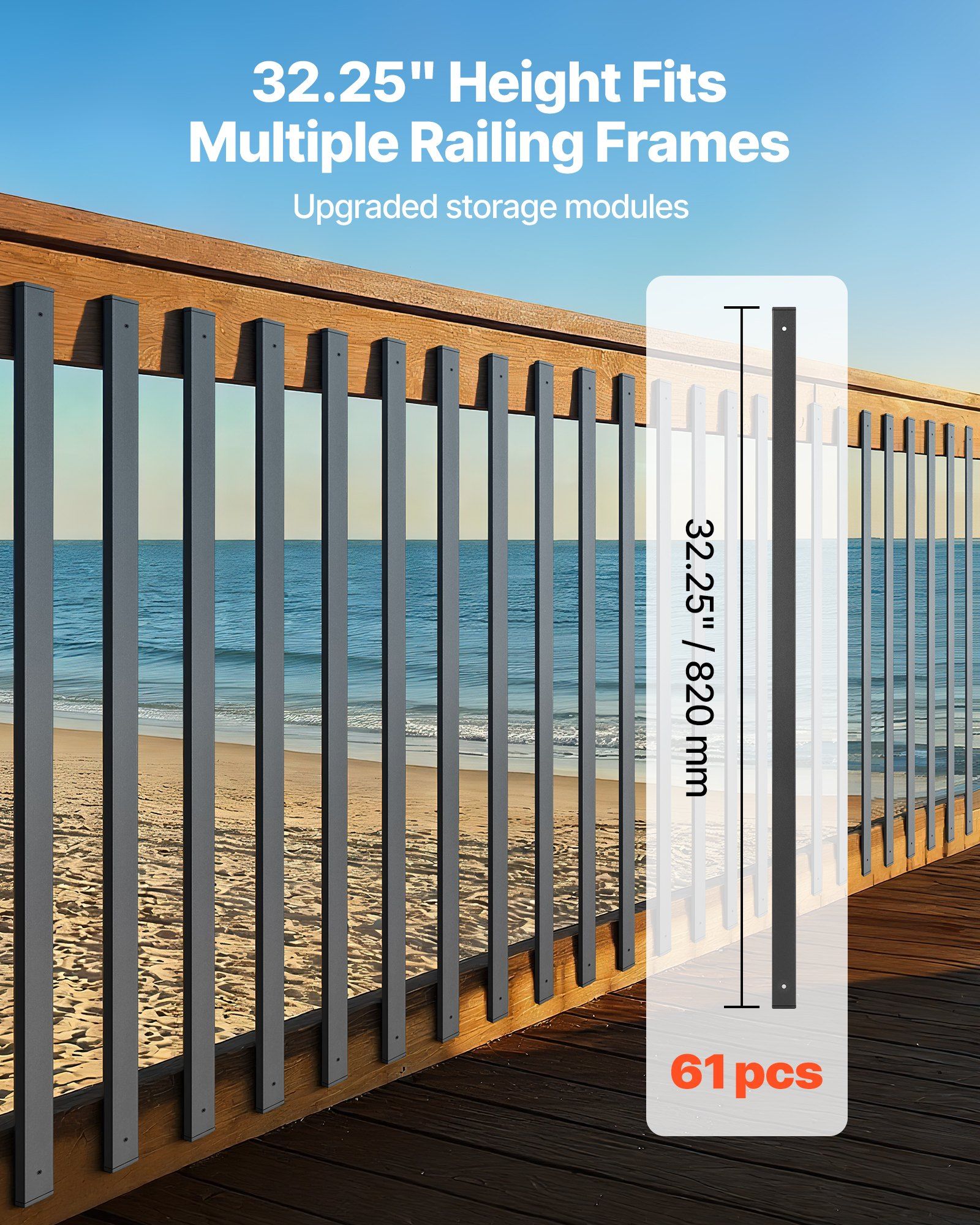 61 Pack Deck Balusters, 82 cm Galvanized Steel Railing Spindles, Hollow Rectangle Metal Decking Stair Balusters with Pre-Drilled Hole, End Caps, Screws, for Deck, Porch & Stair Railing, Black - Image 4