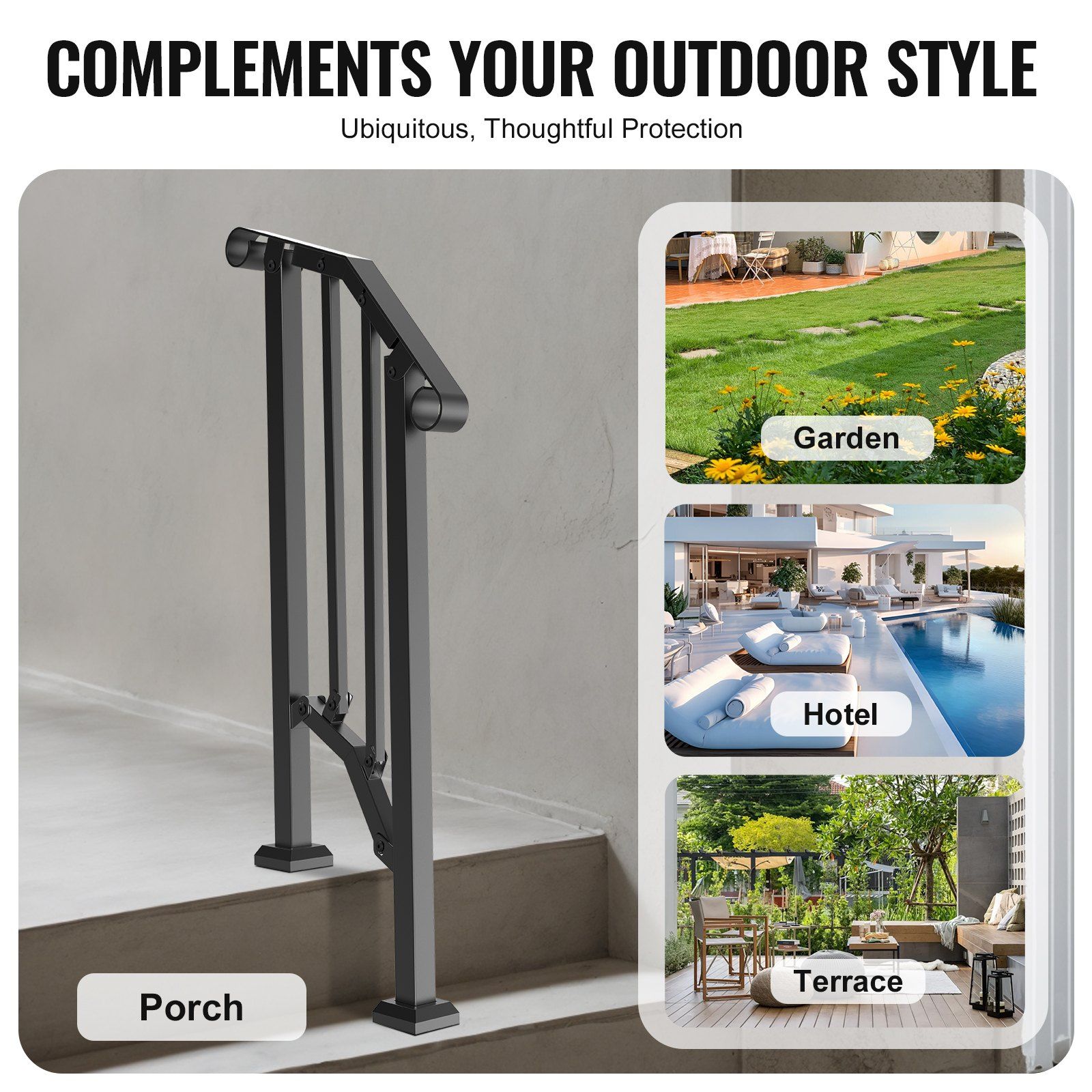 Handrails for Outdoor Steps, 1-2 Step Stair Hand Rail Kit, Transitional Carbon Steel Railings with Installation Kit, Stair Rails for Seniors, Concrete Steps & Porch & Deck, Black Retro Arch - Image 6